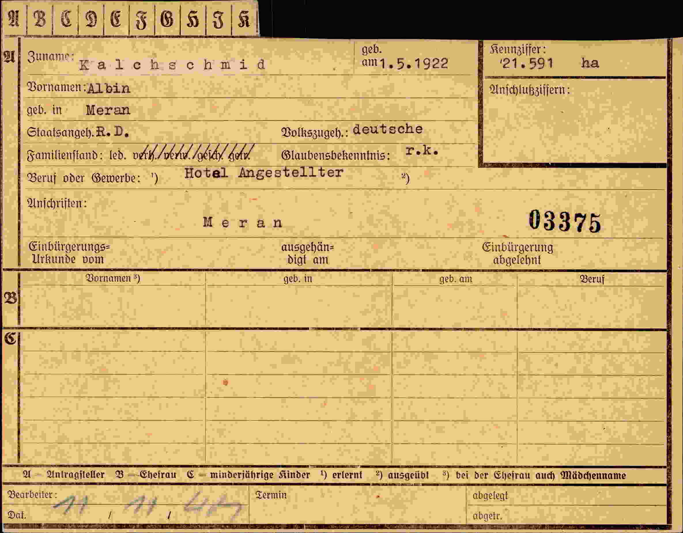 Dokument für Albin Kalchschmid
