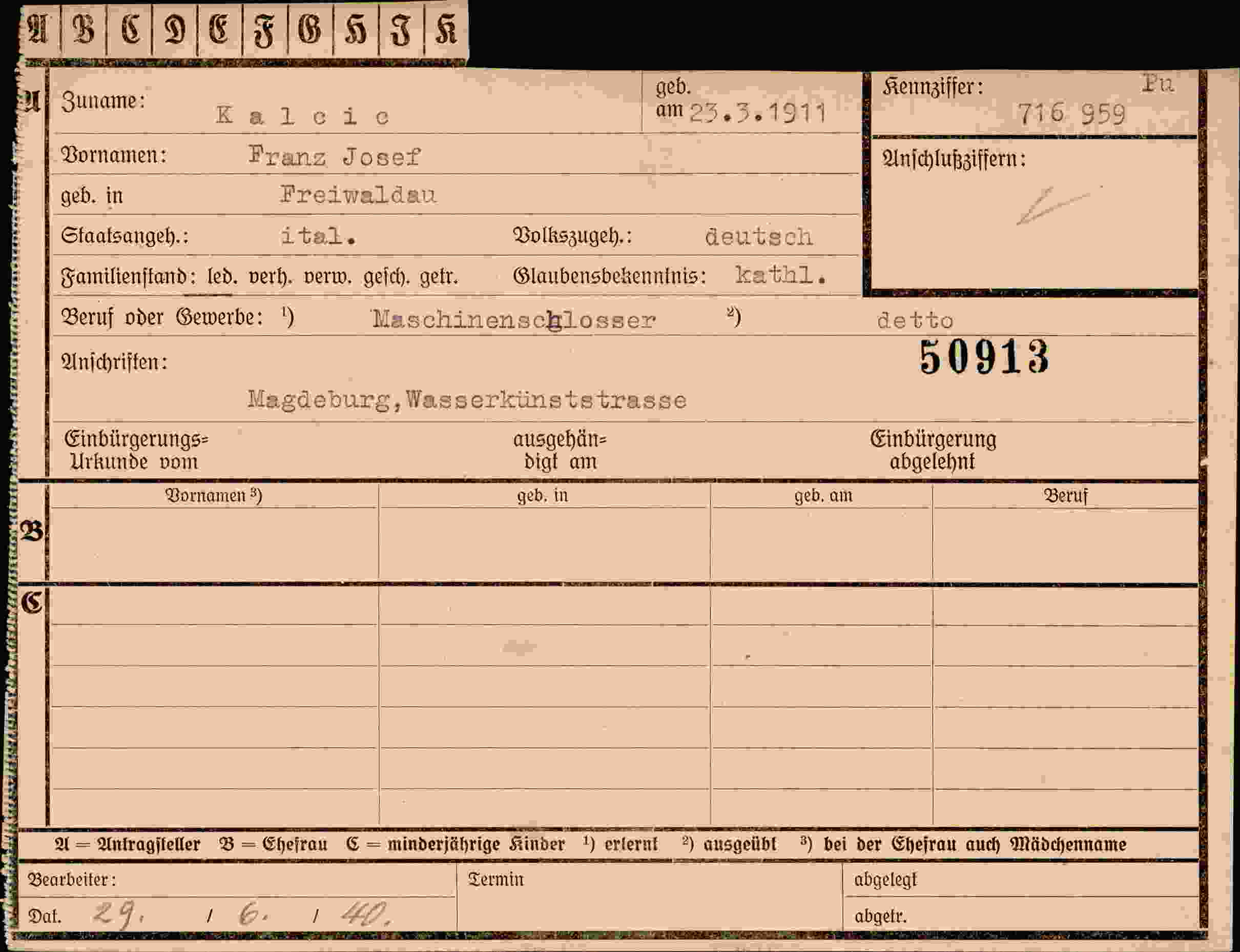 Dokument für Franz Josef Kalcic