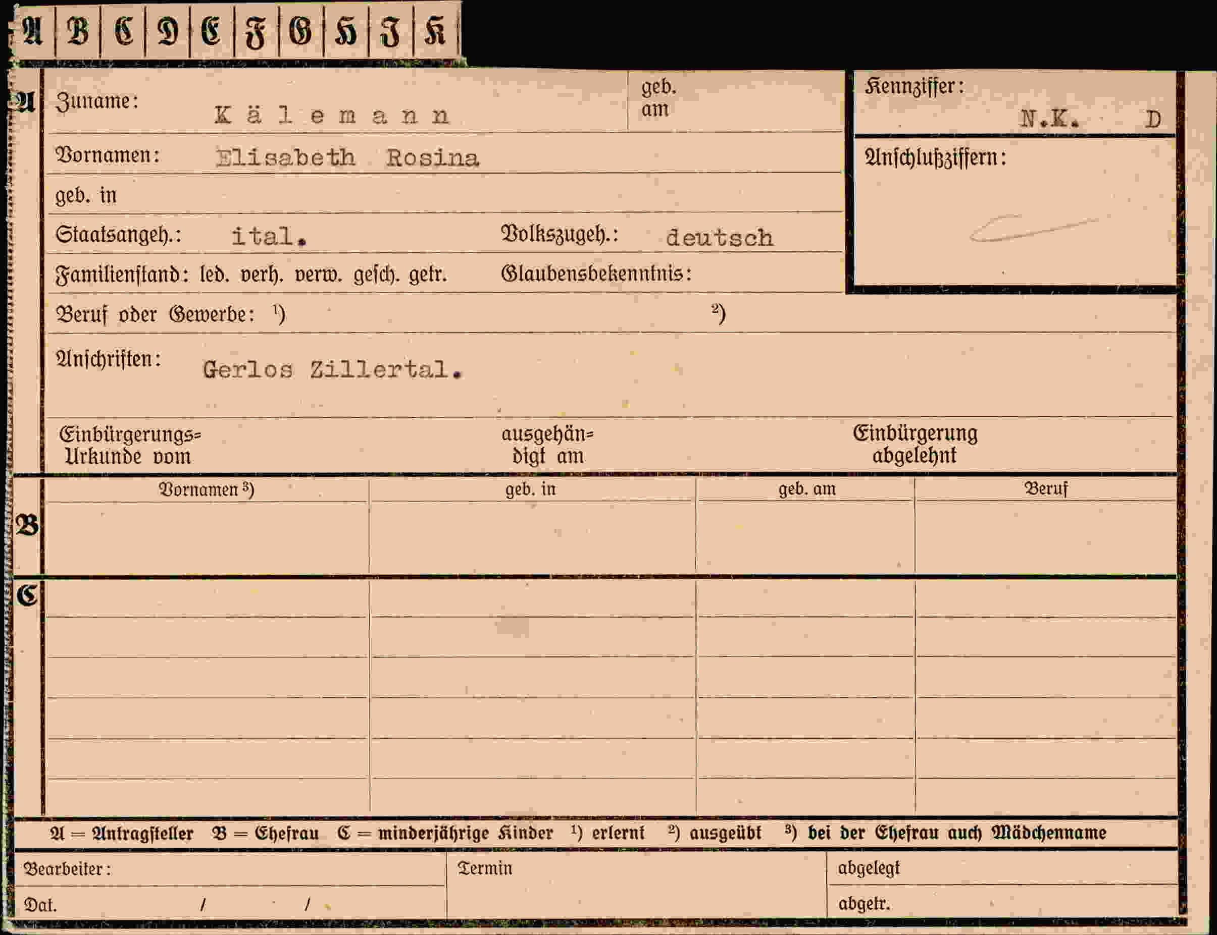 Dokument für Elisabeth Rosina Kälemann