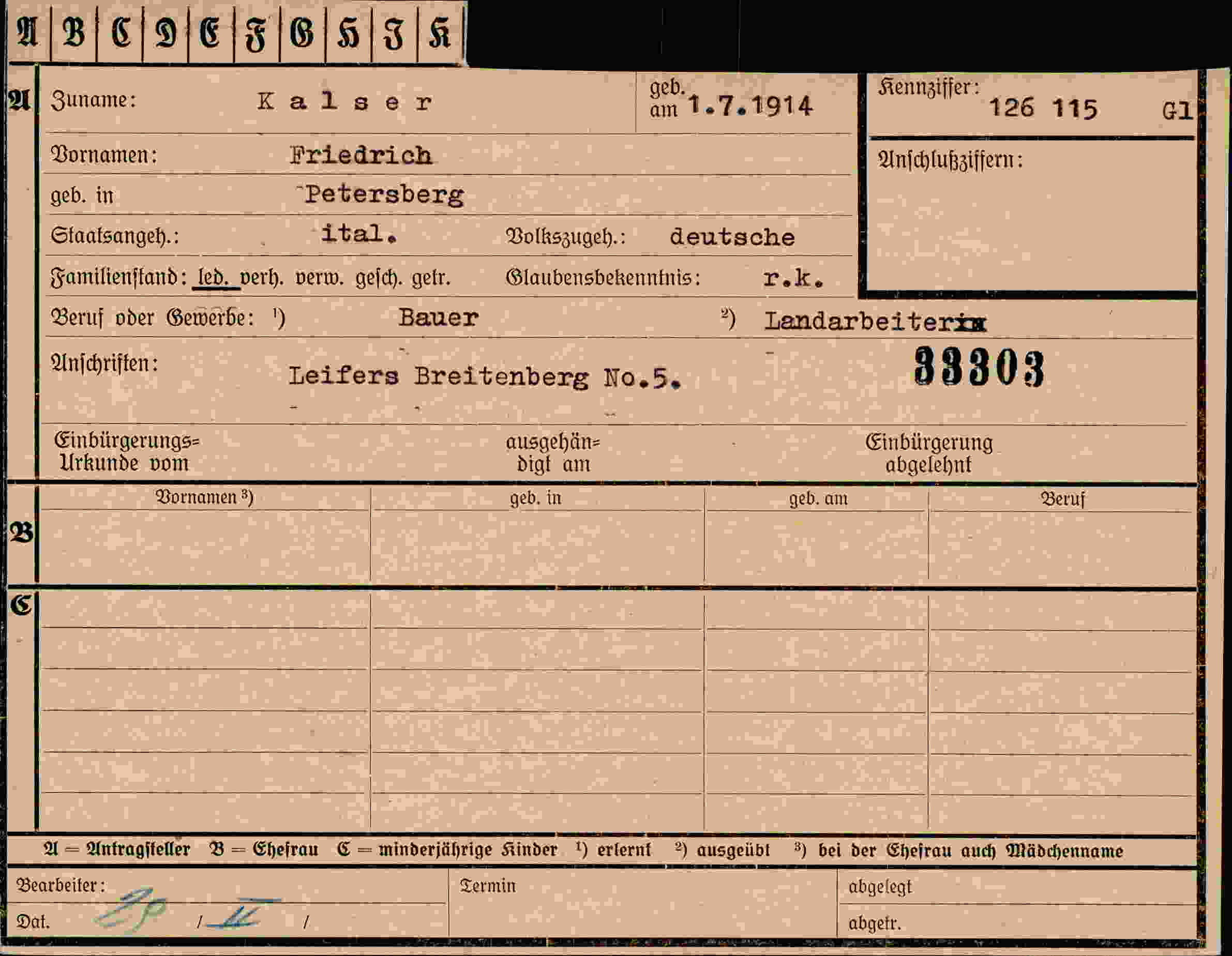 Dokument für Friedrich Kalser