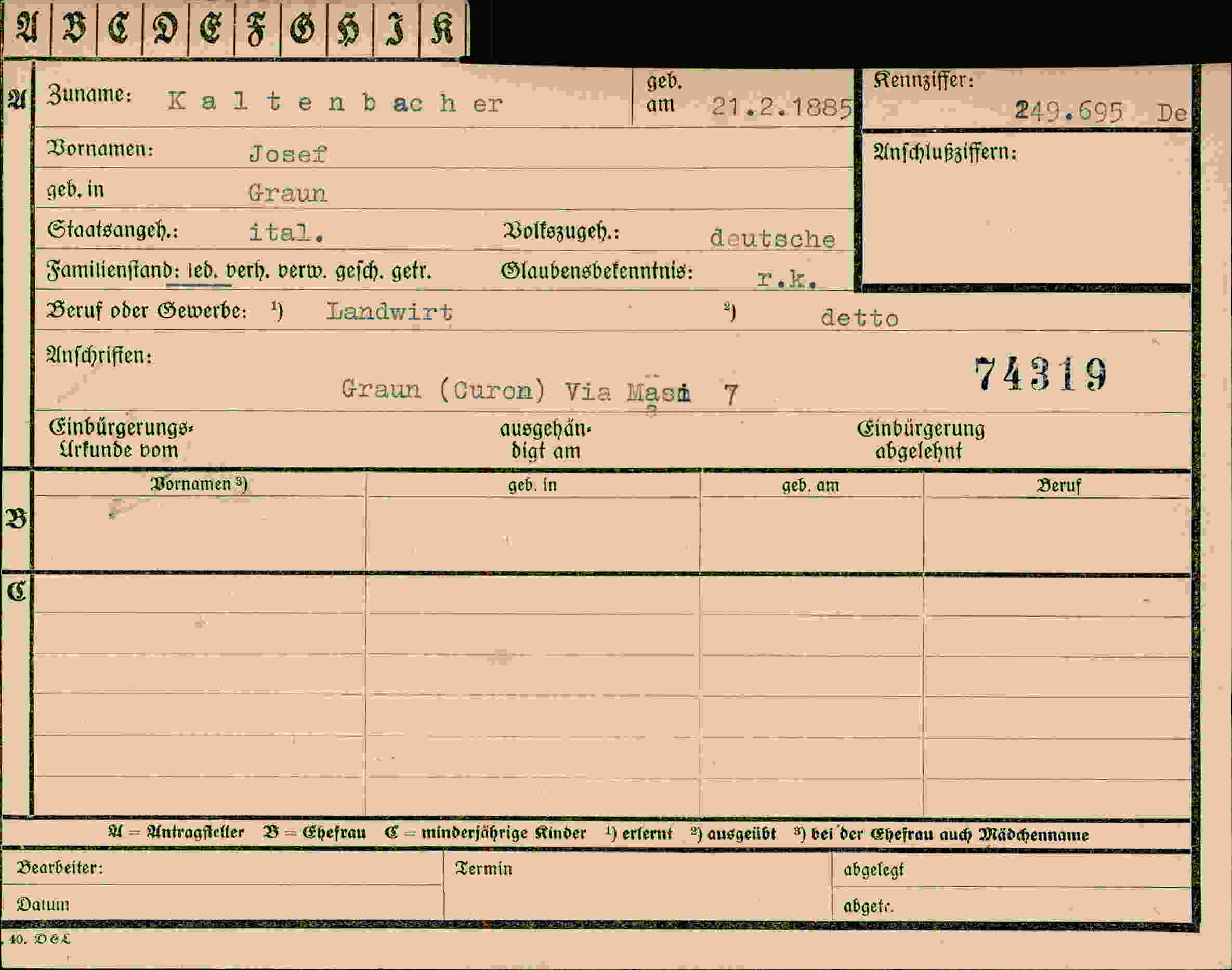 Vorderseite des Dokuments