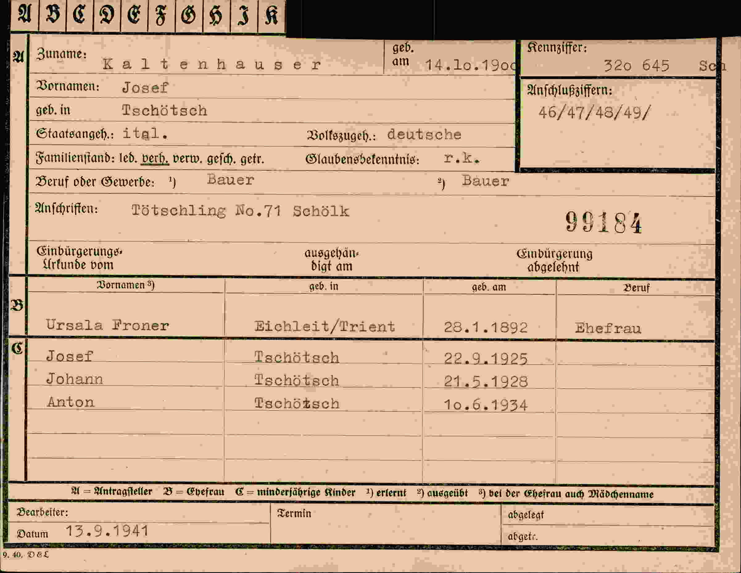 Dokument für Josef Kaltenhauser