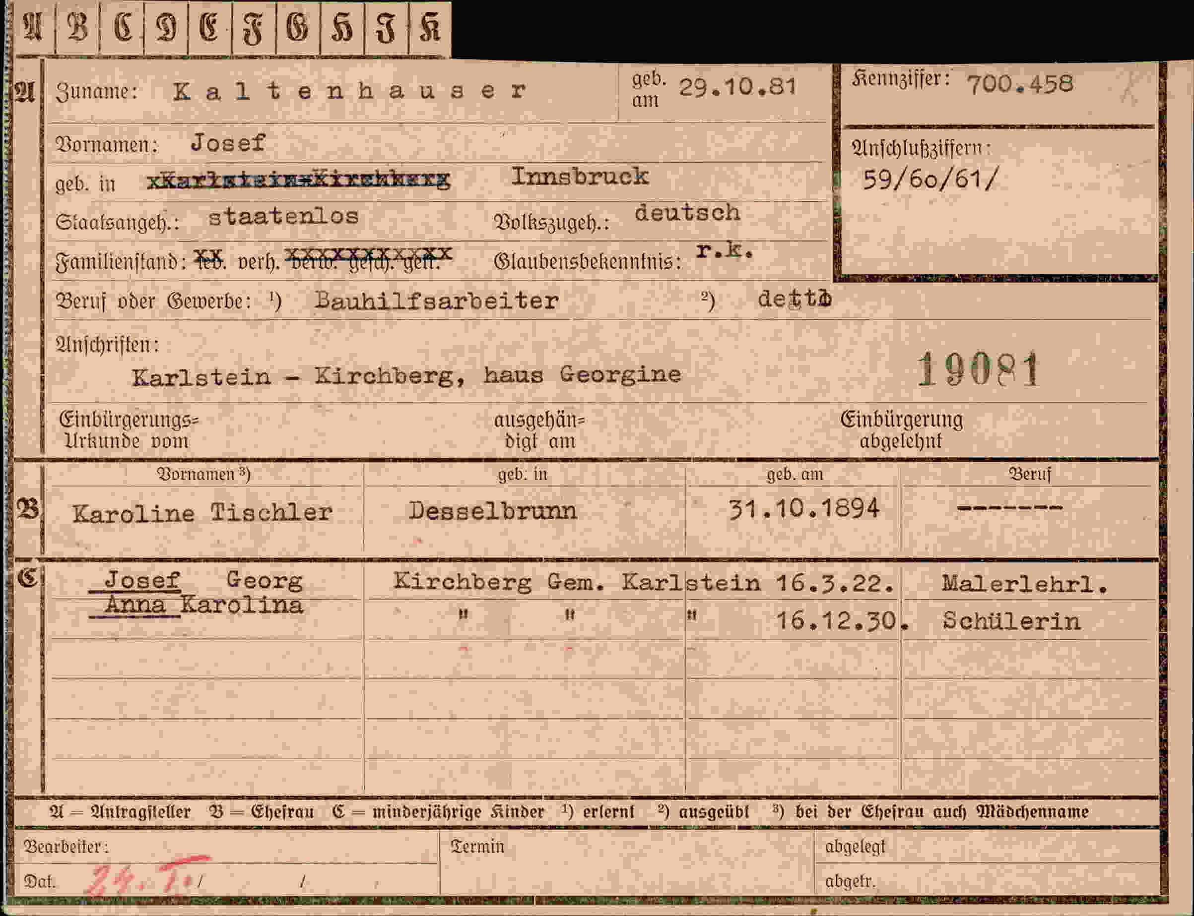 Dokument für Josef Kaltenhauser