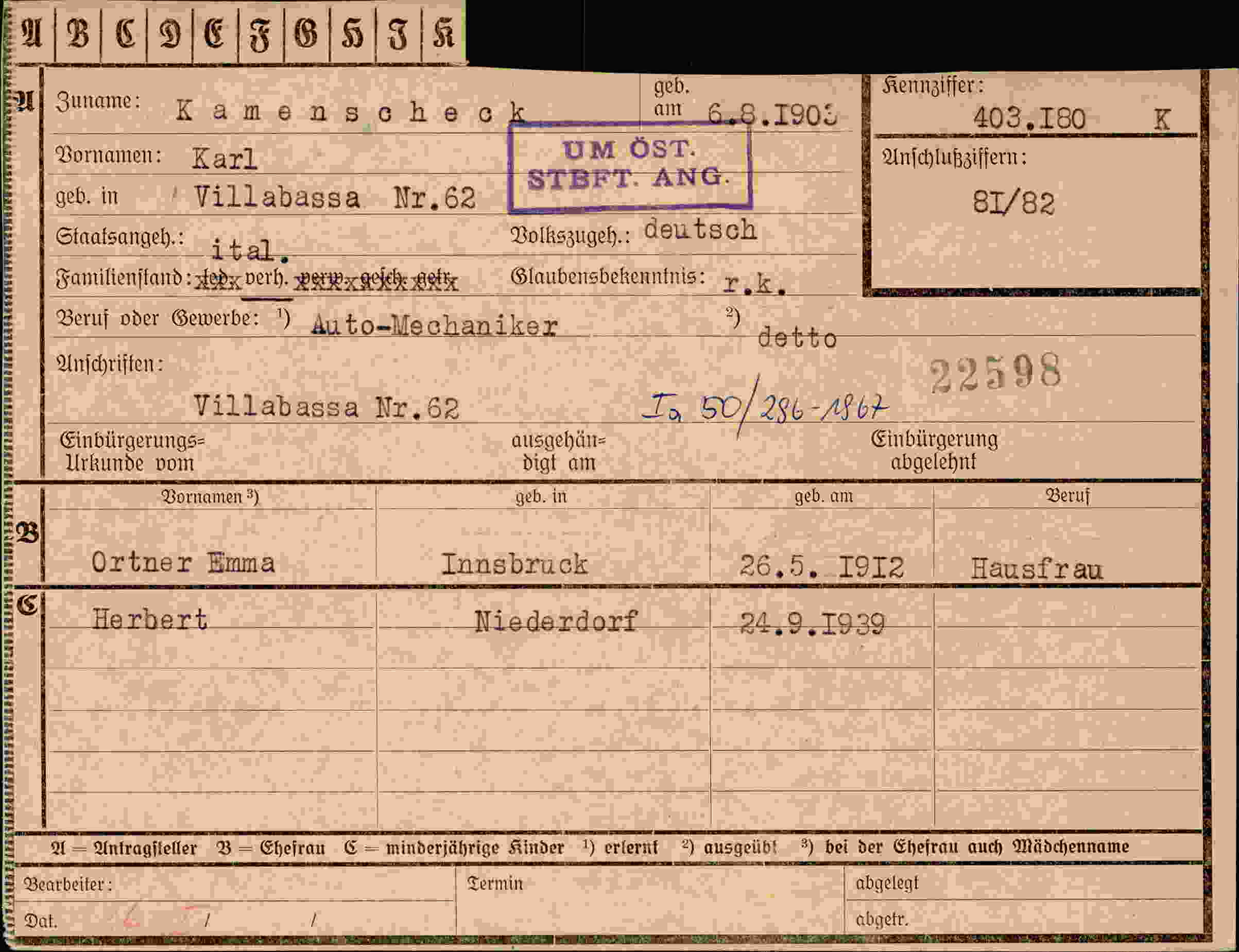 Dokument für Karl Kamenscheck