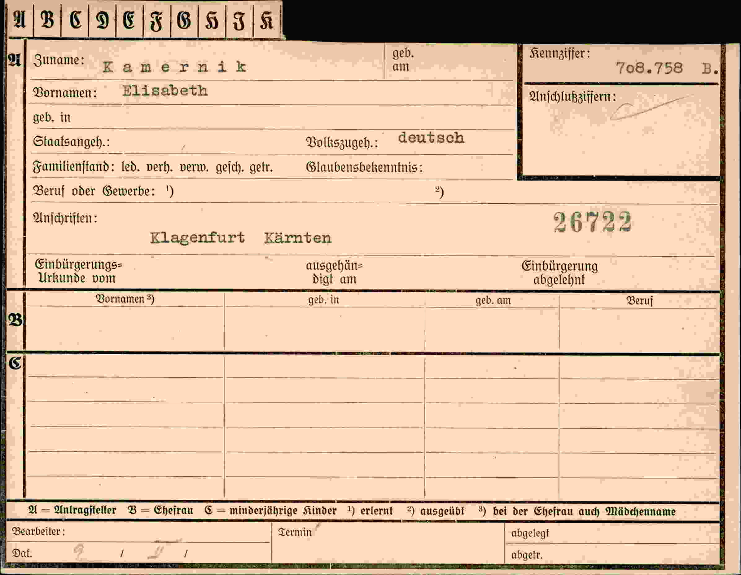 Vorderseite des Dokuments