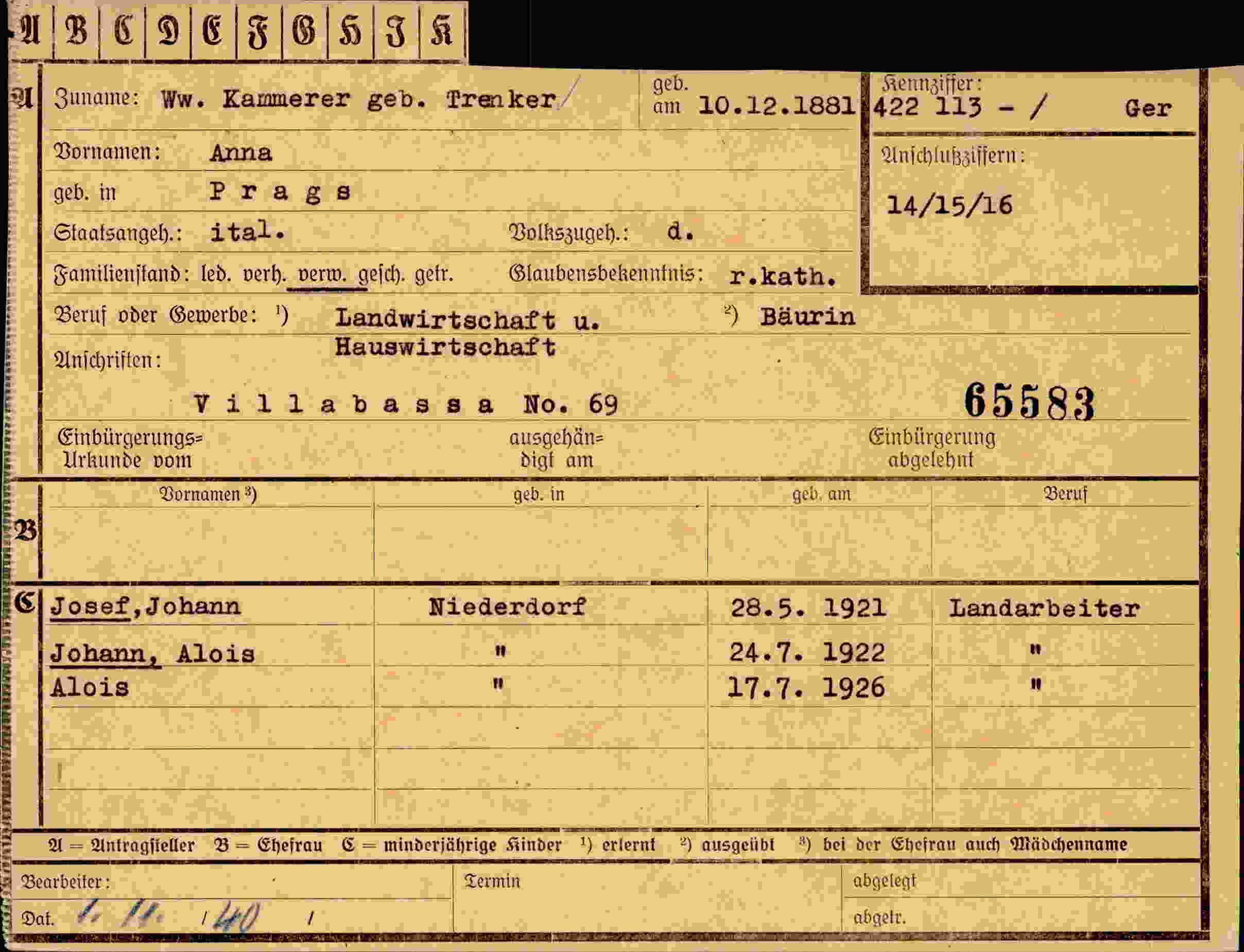 Dokument für Anna Kammerer