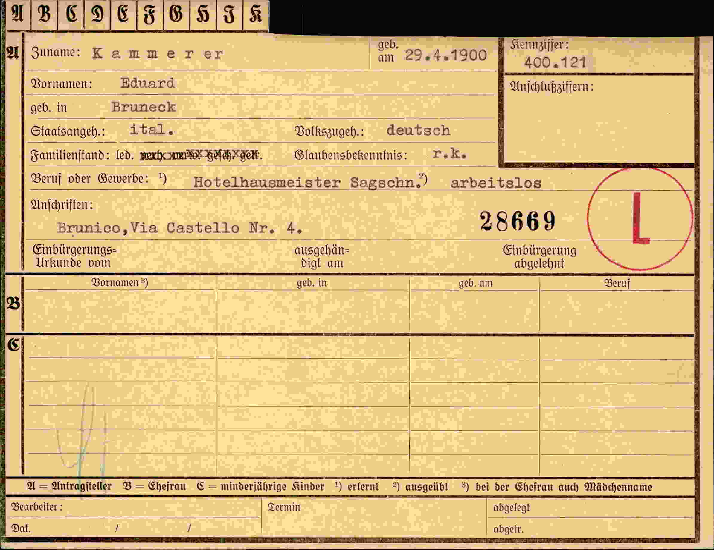 Dokument für Eduard Kammerer
