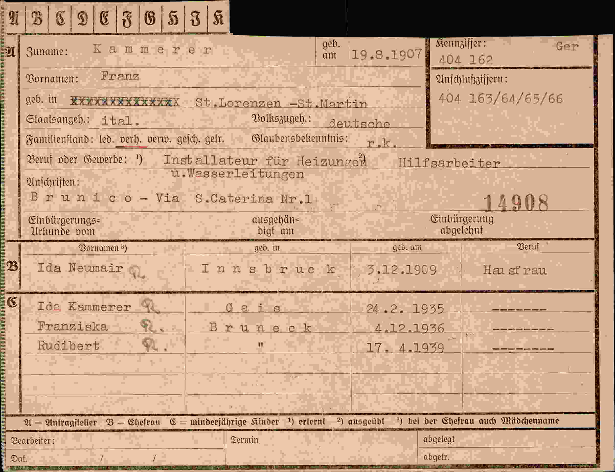 Vorderseite des Dokuments