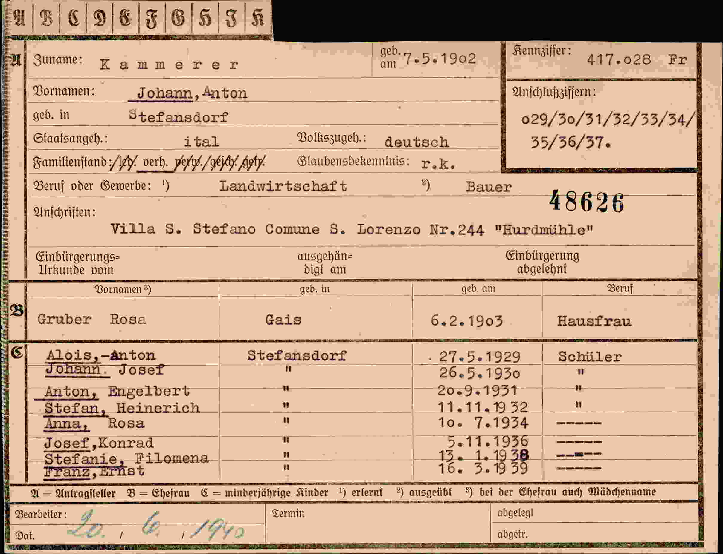 Dokument für Johann Anton Kammerer