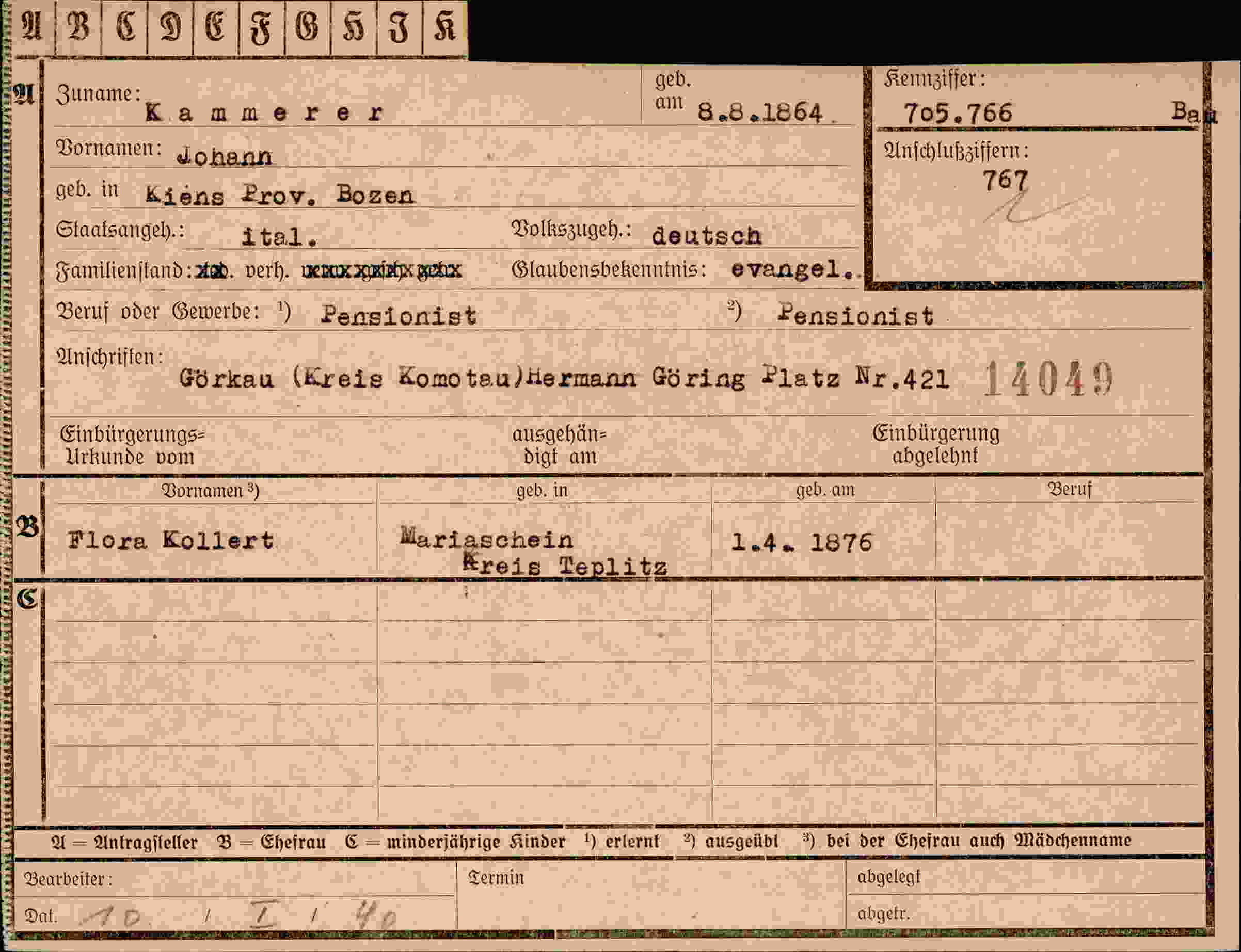 Dokument für Johann Kammerer