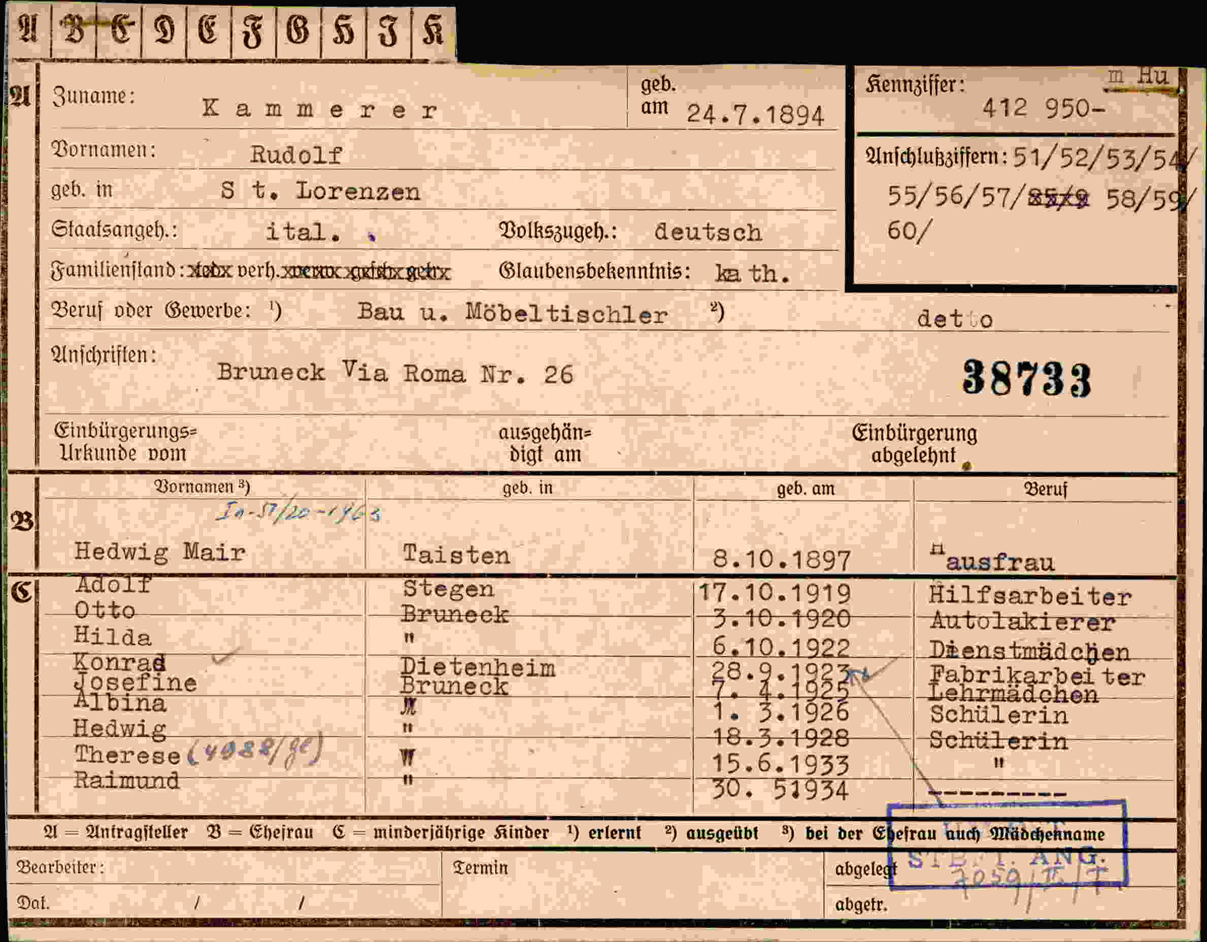 Dokument für Rudolf Kammerer