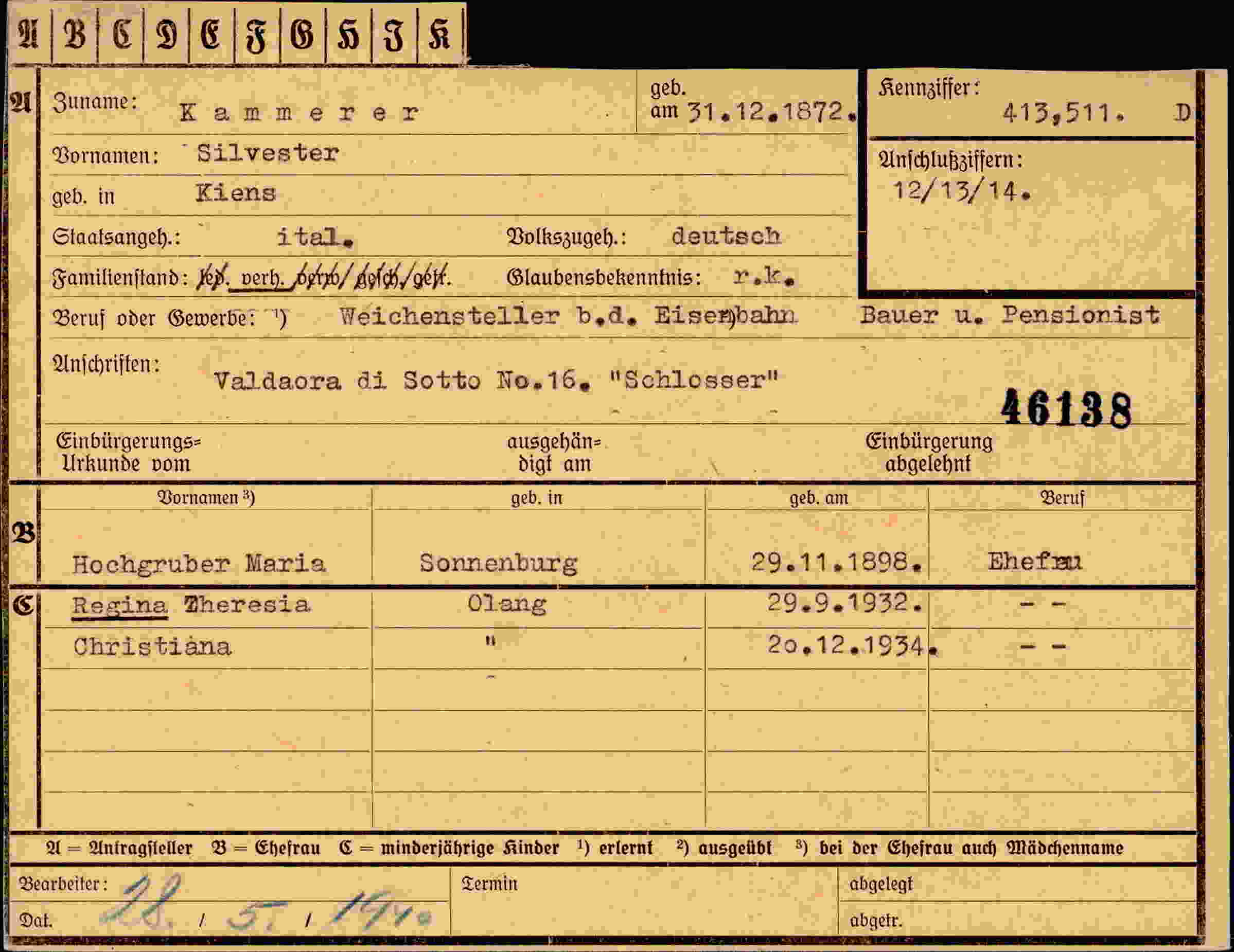 Dokument für Silvester Kammerer