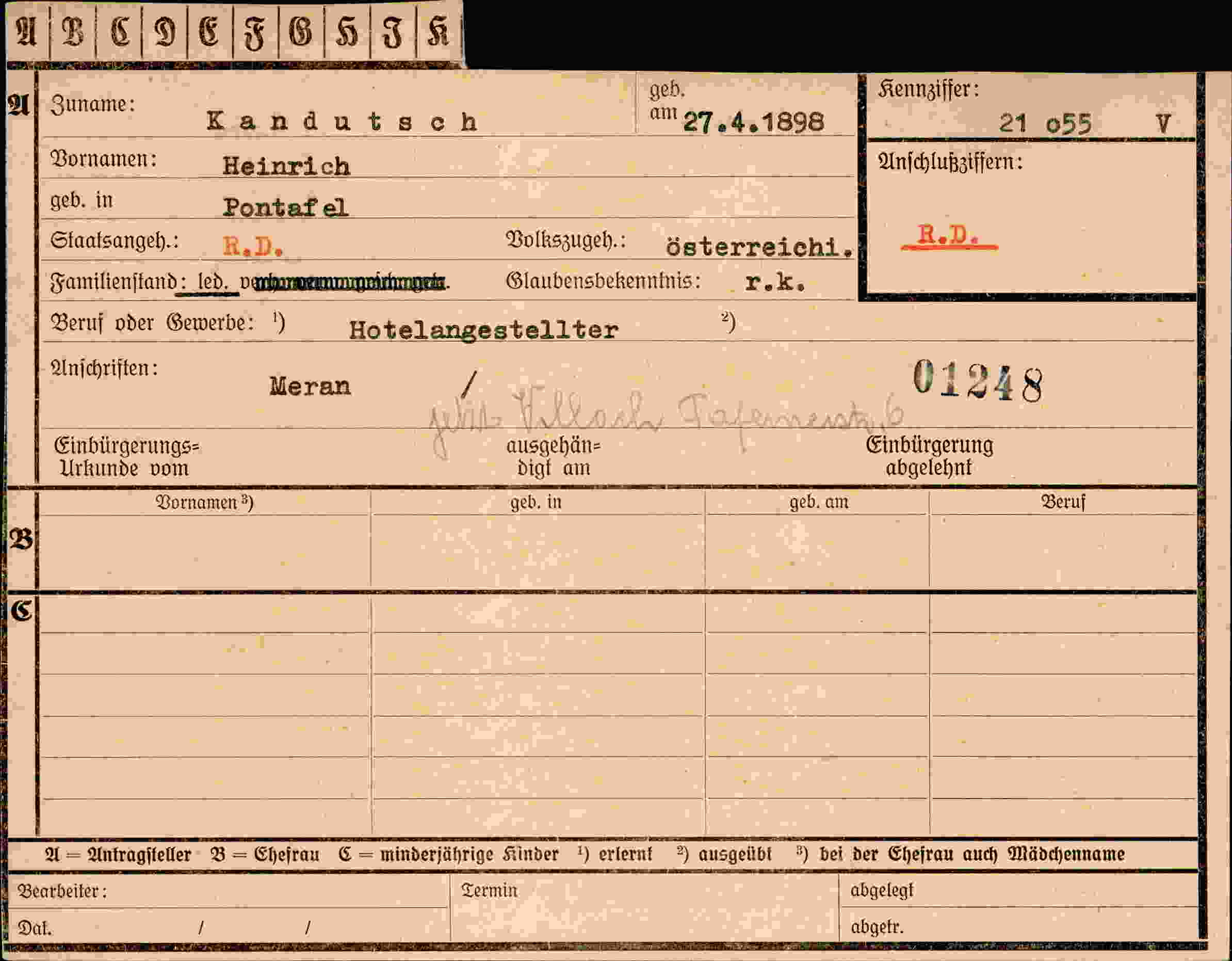 Vorderseite des Dokuments