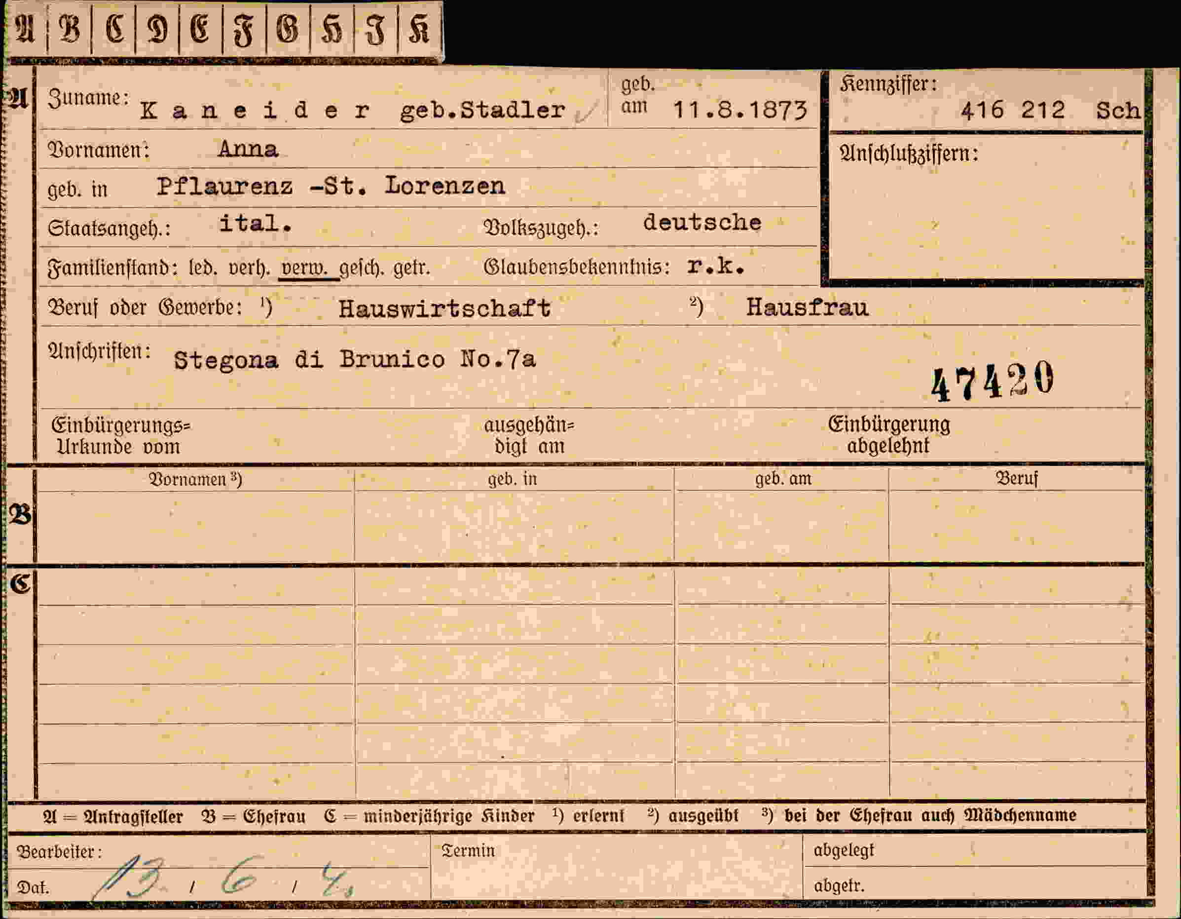 Vorderseite des Dokuments
