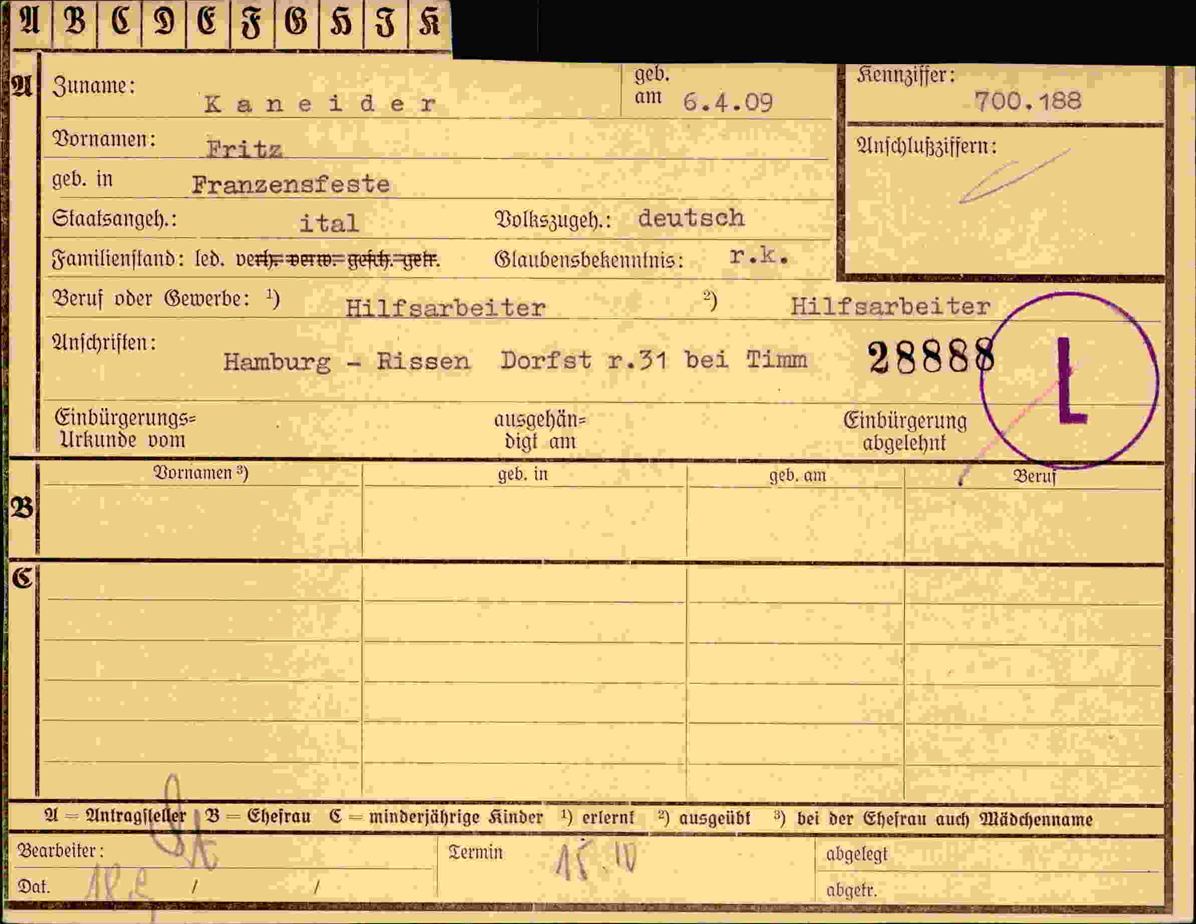 Dokument für Fritz Kaneider