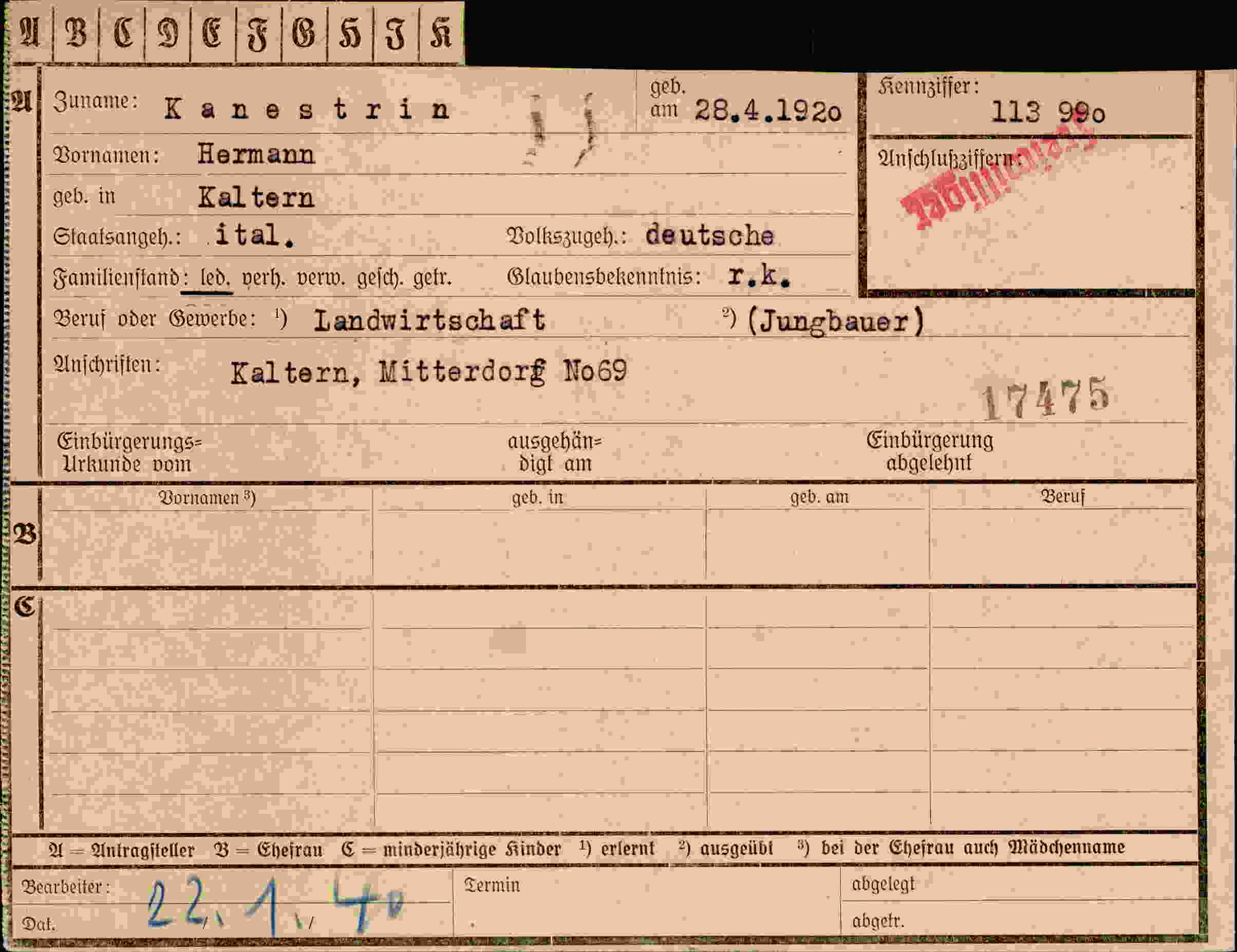 Vorderseite des Dokuments