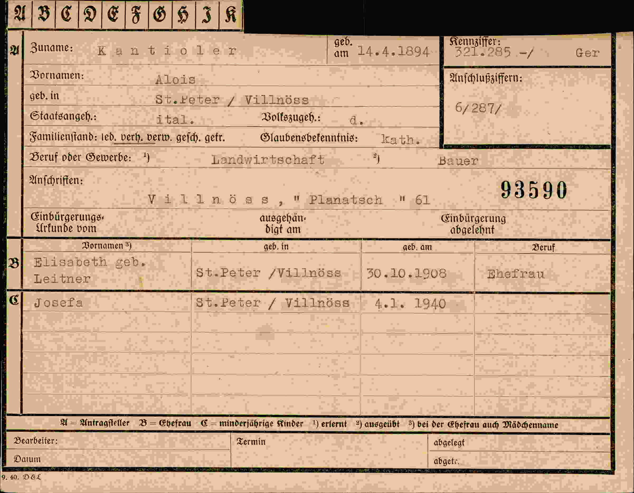 Dokument für Alois Kantioler