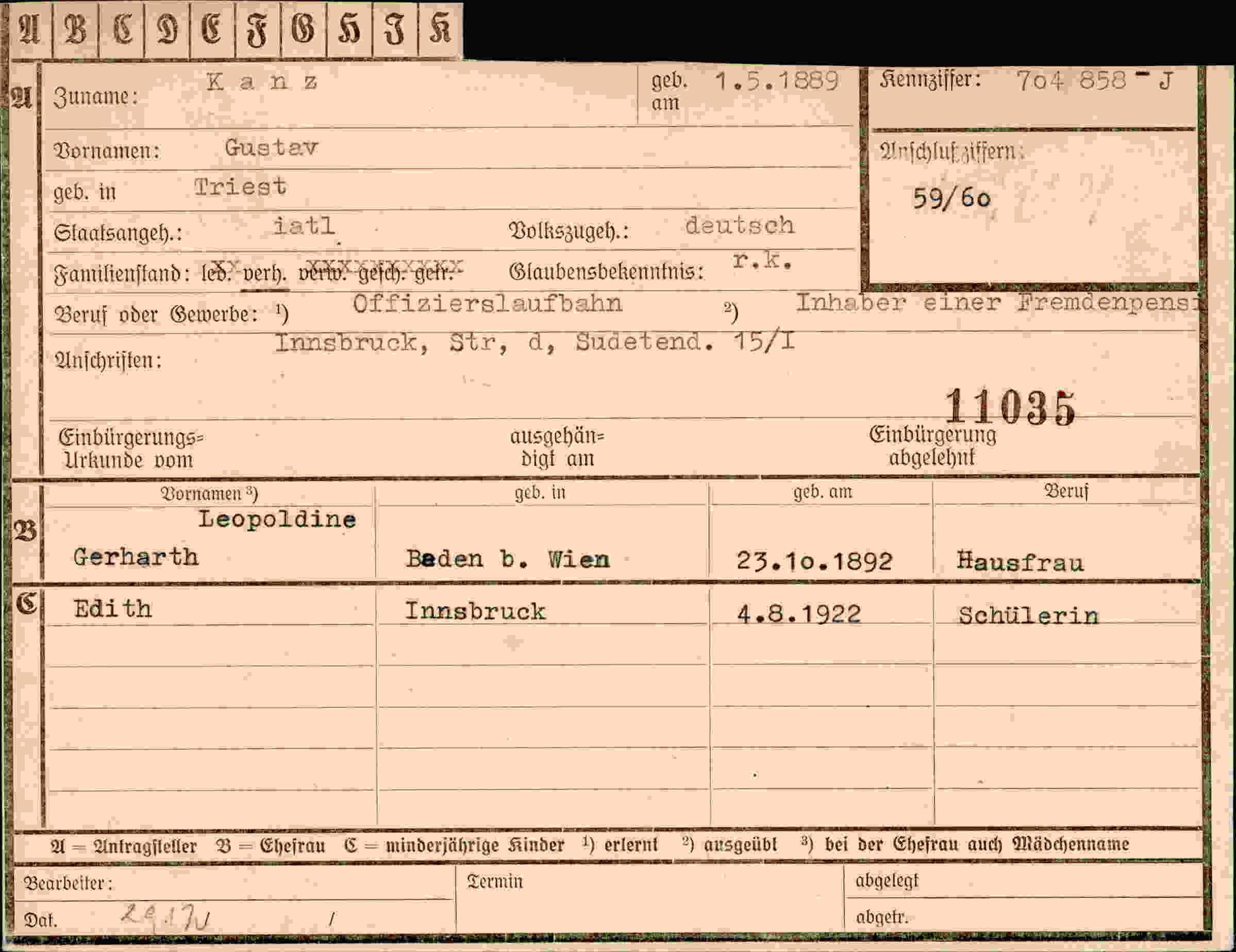 Dokument für Gustav Kanz