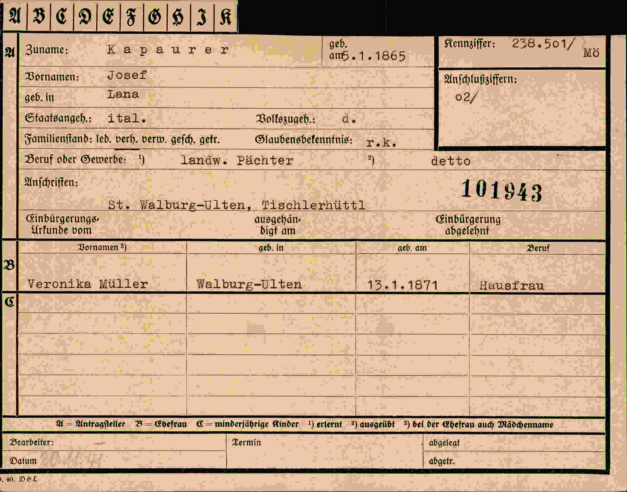 Dokument für Josef Kapaurer