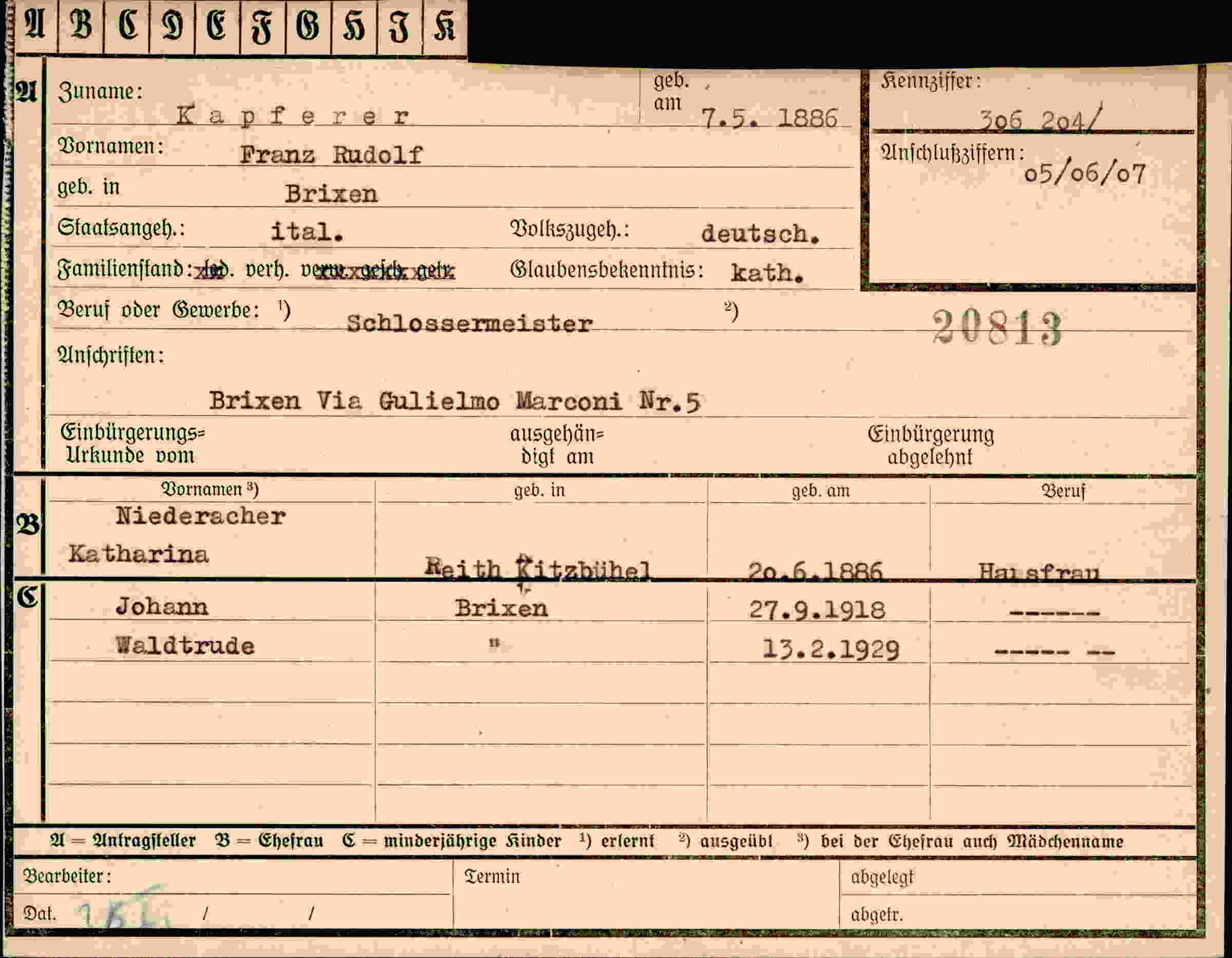 Dokument für Franz Rudolf Kapferer