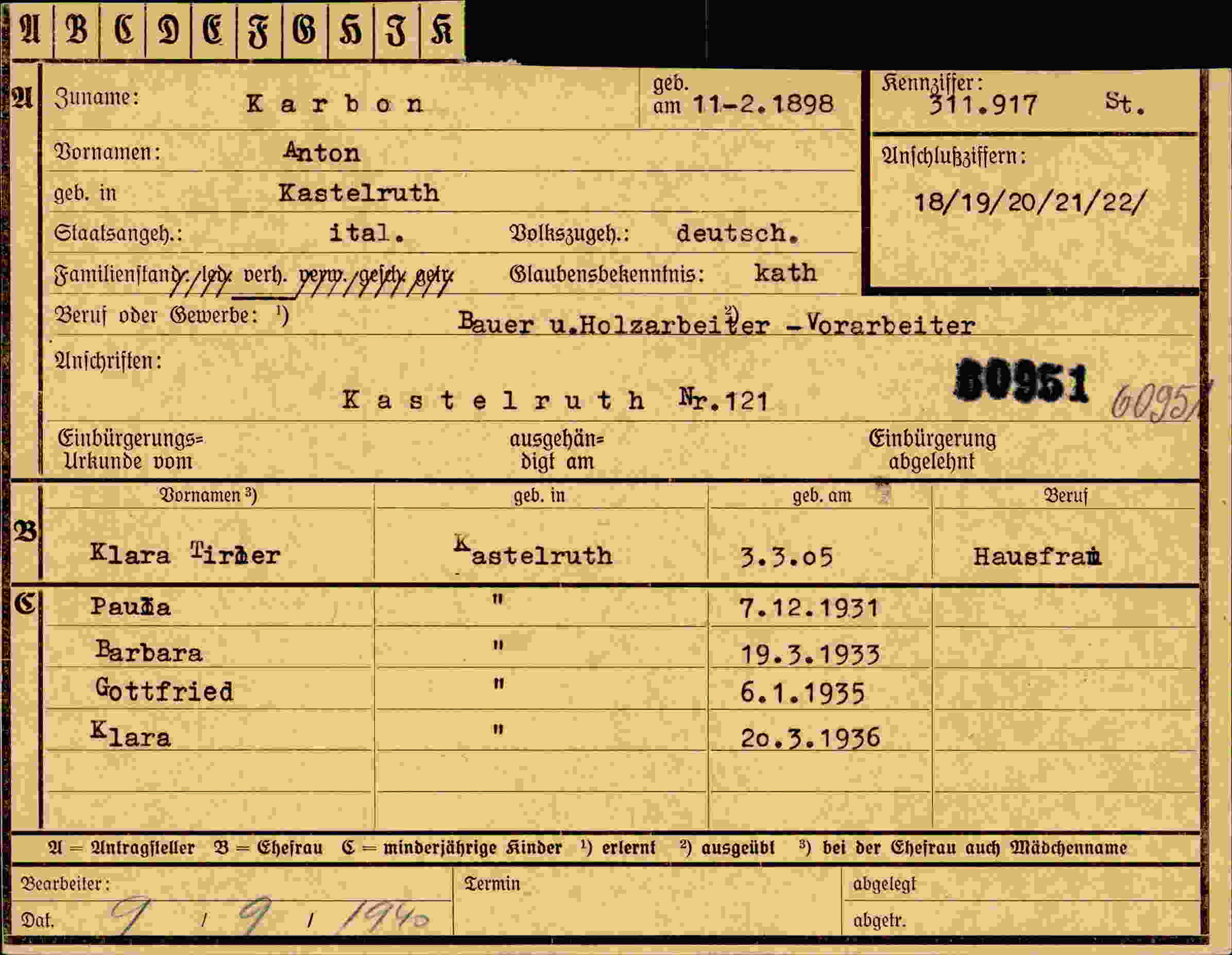 Dokument für Anton Karbon