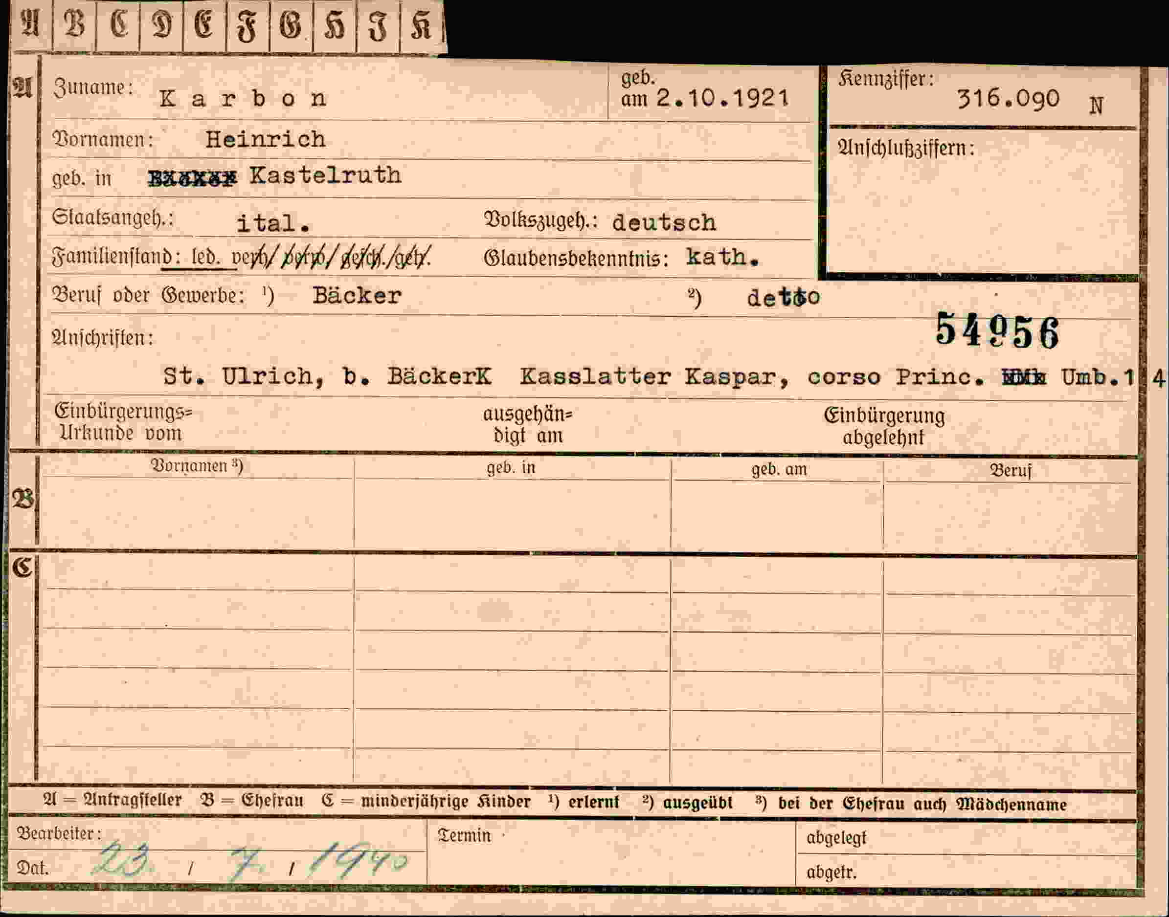 Dokument für Heinrich Karbon