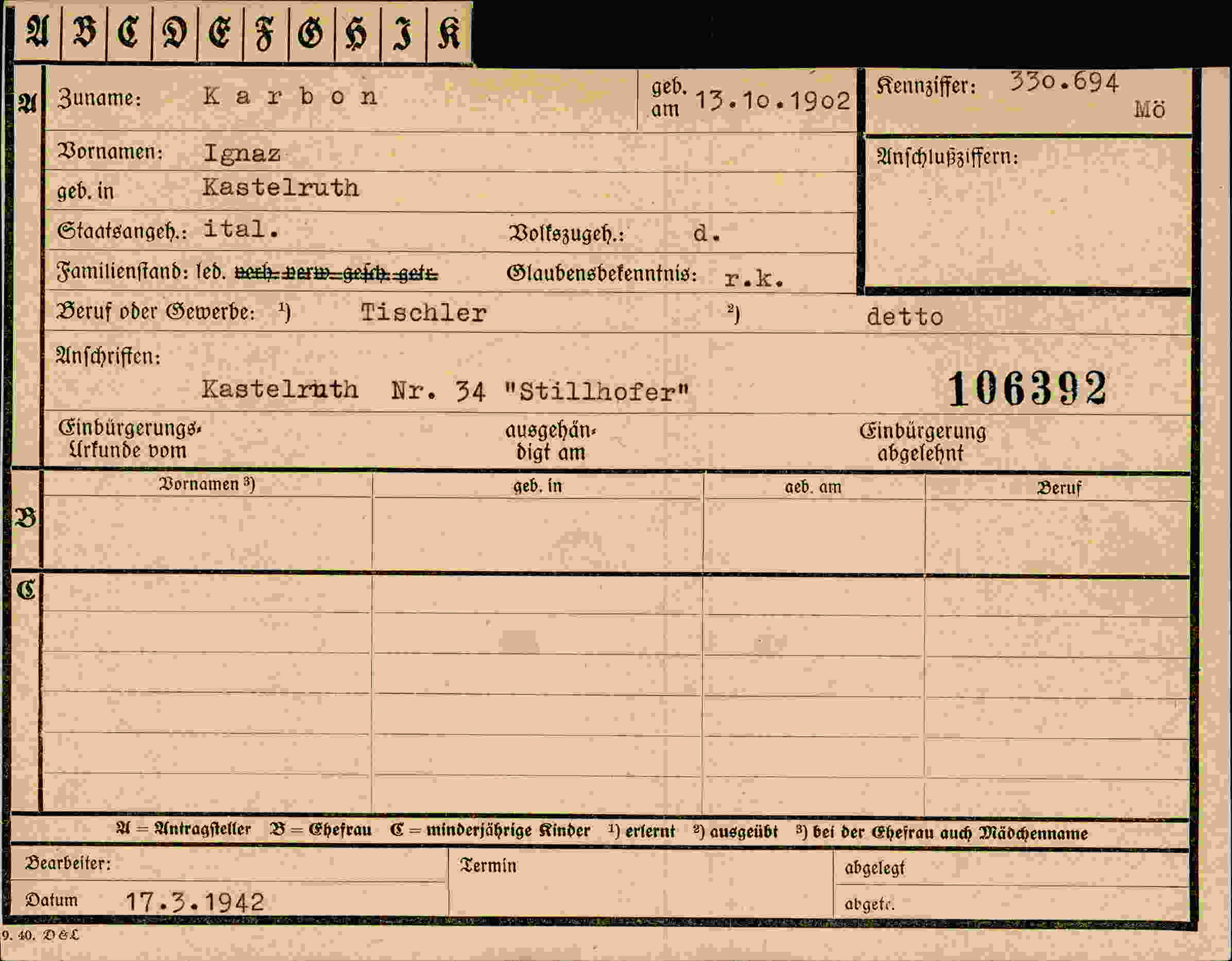 Dokument für Ignaz Karbon