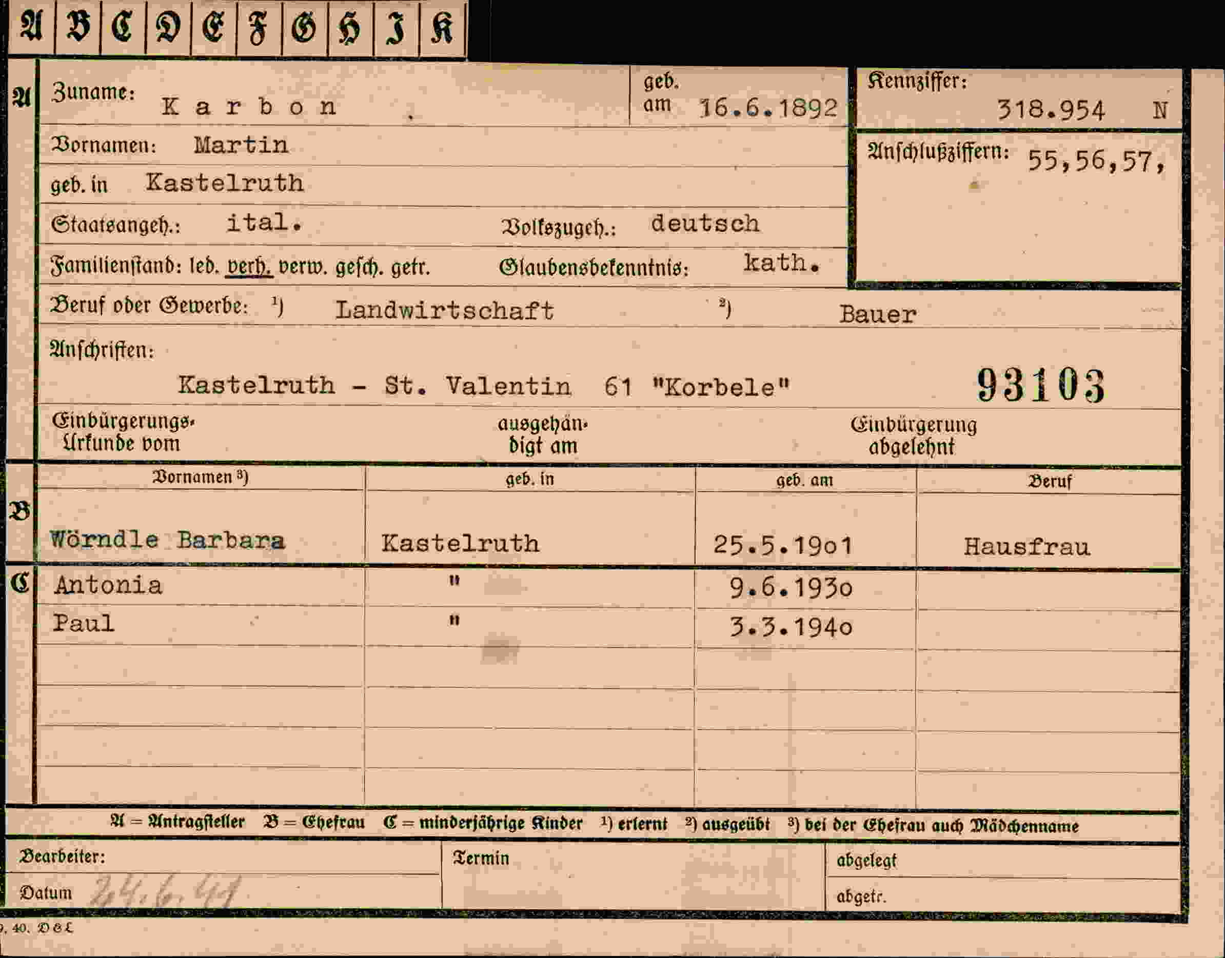 Vorderseite des Dokuments