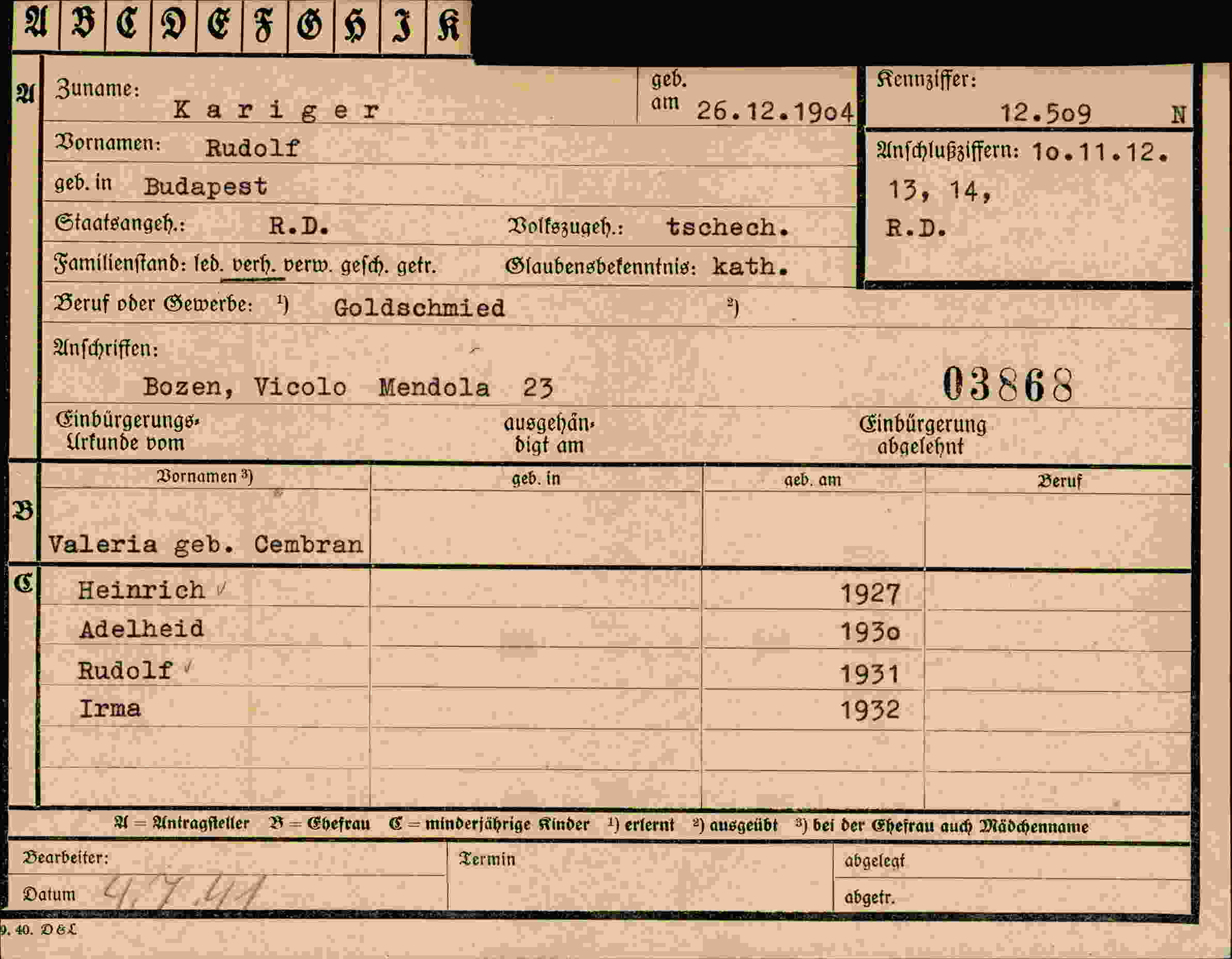 Dokument für Rudolf Kariger