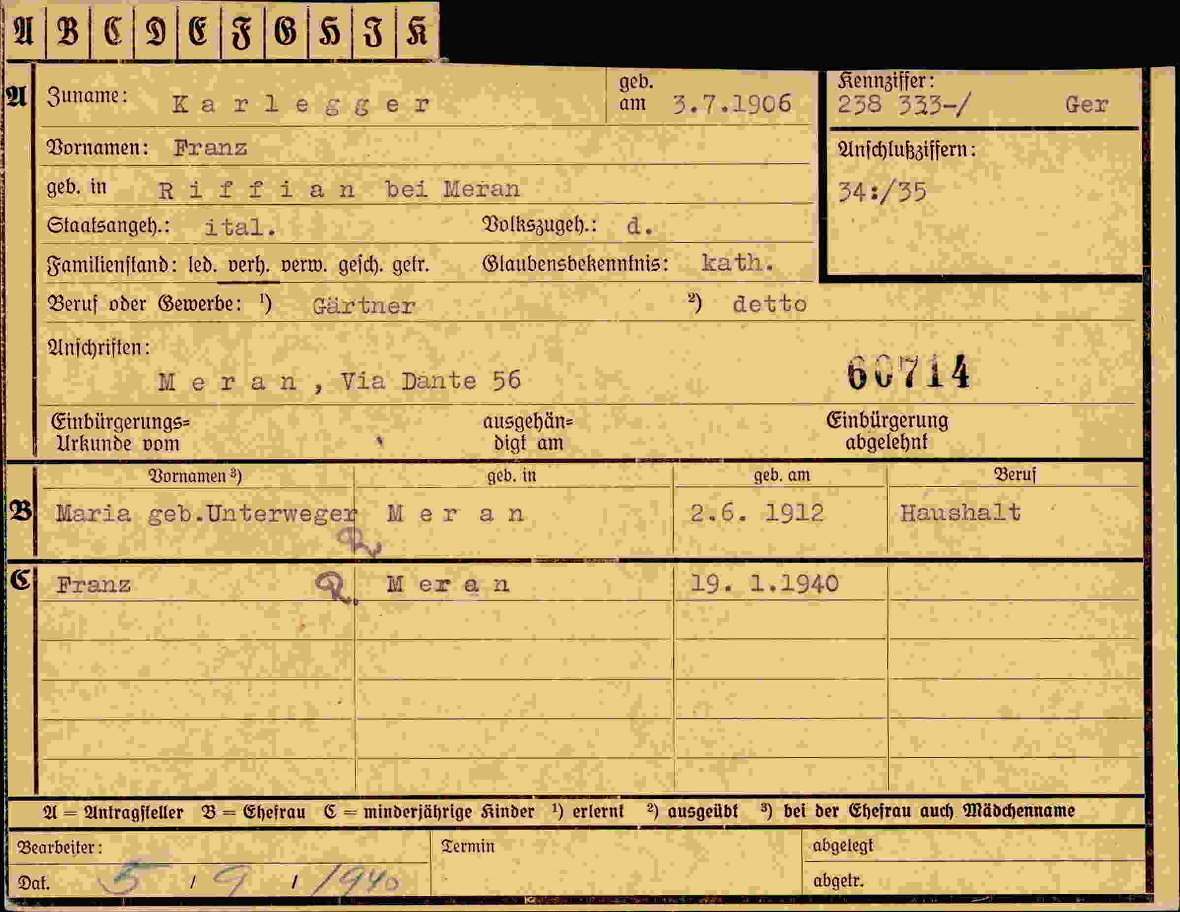 Dokument für Franz Karlegger