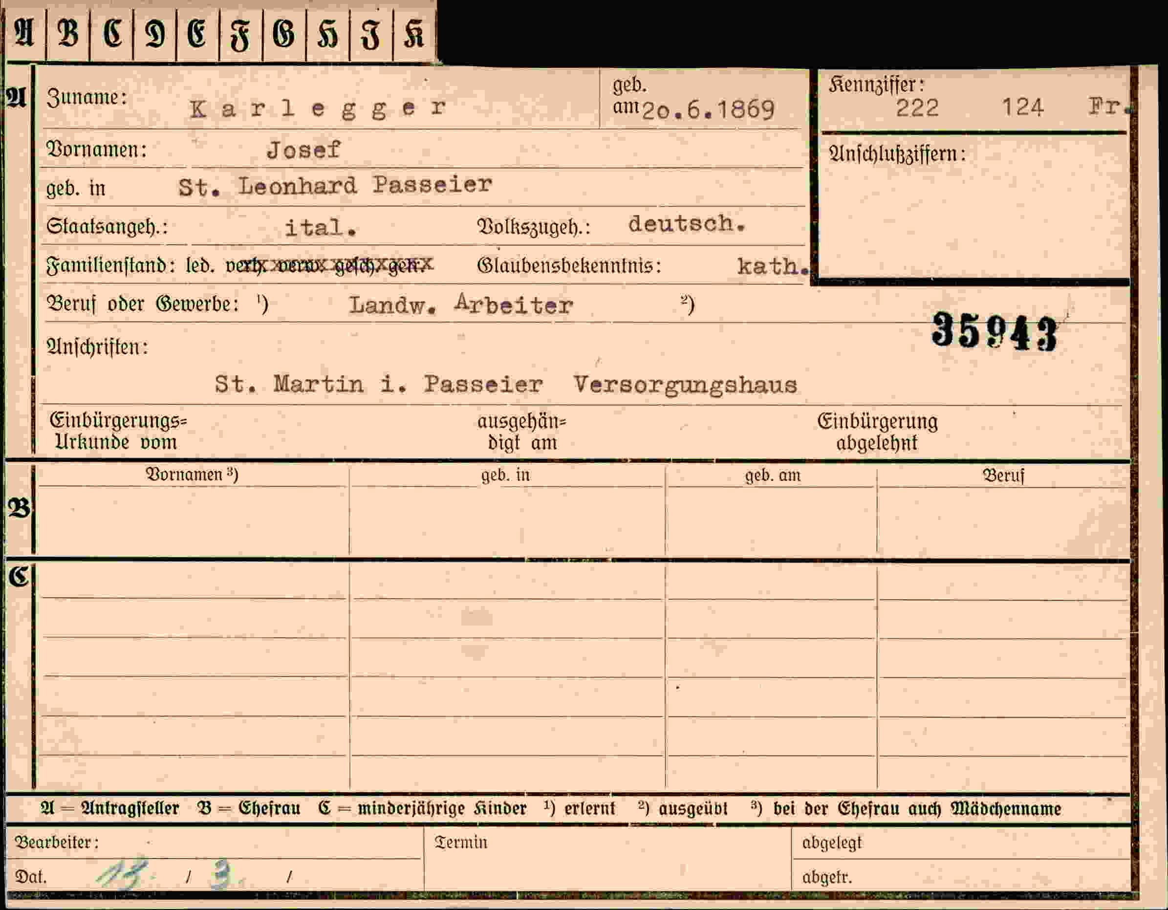 Dokument für Josef Karlegger