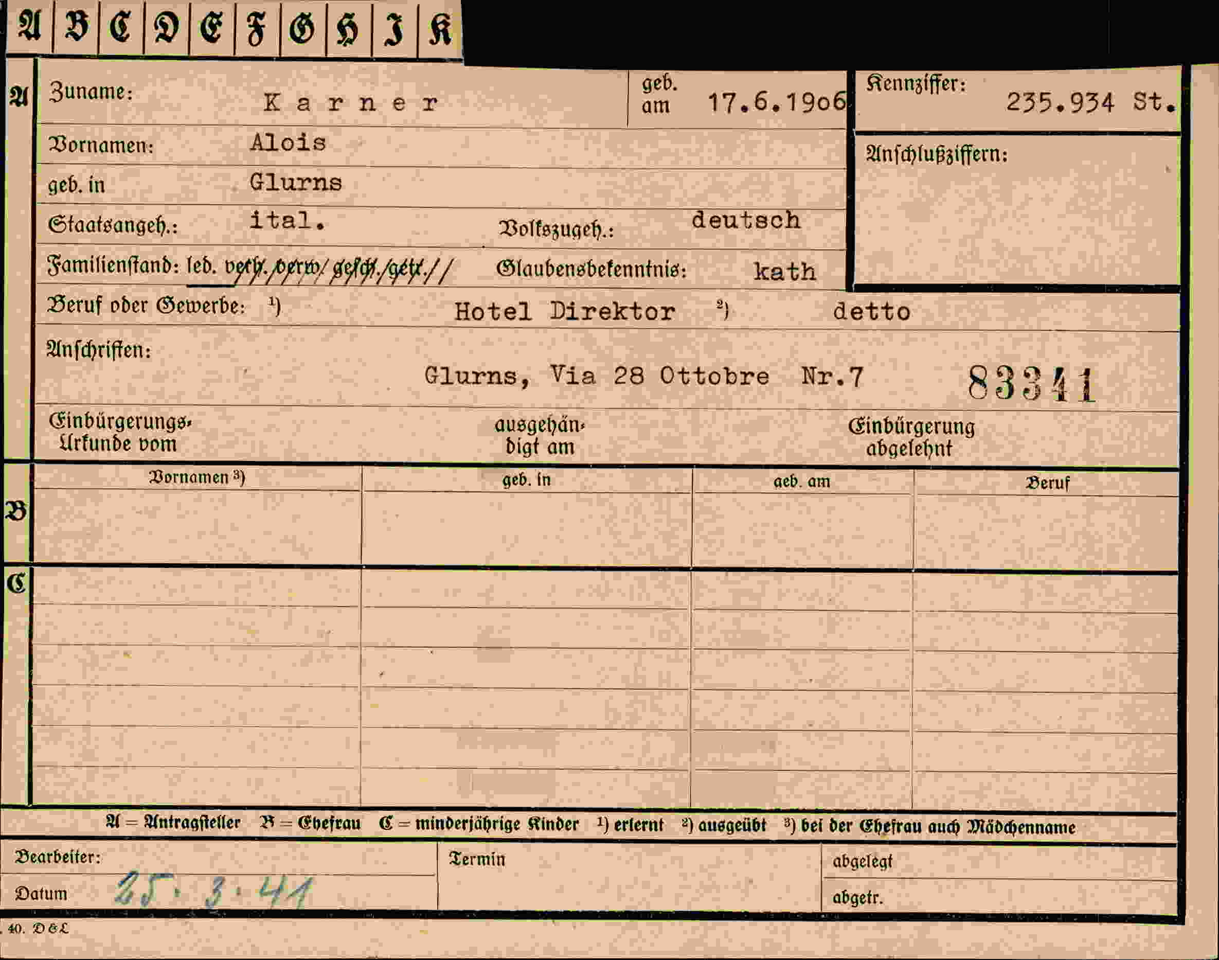 Dokument für Alois Karner