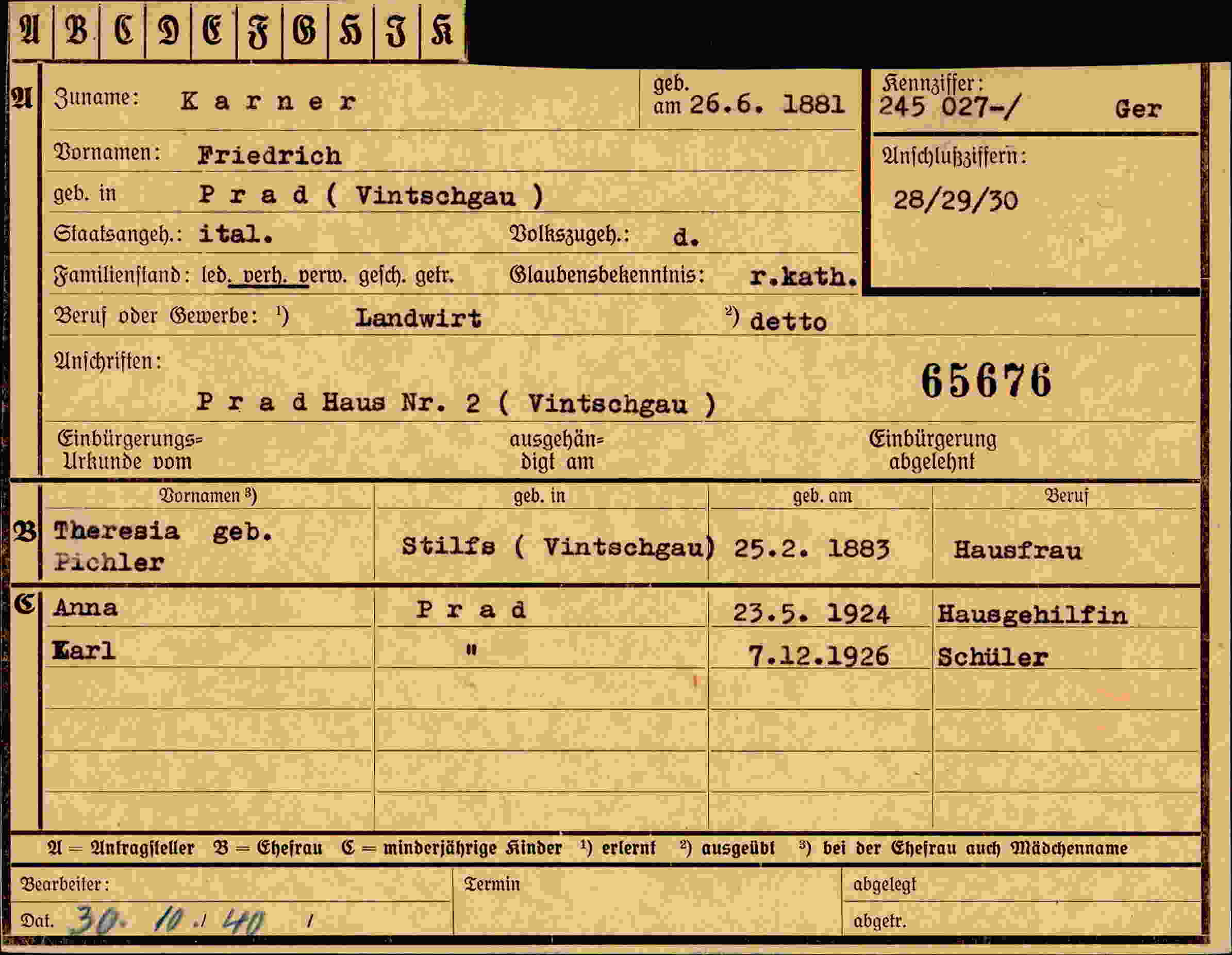 Vorderseite des Dokuments