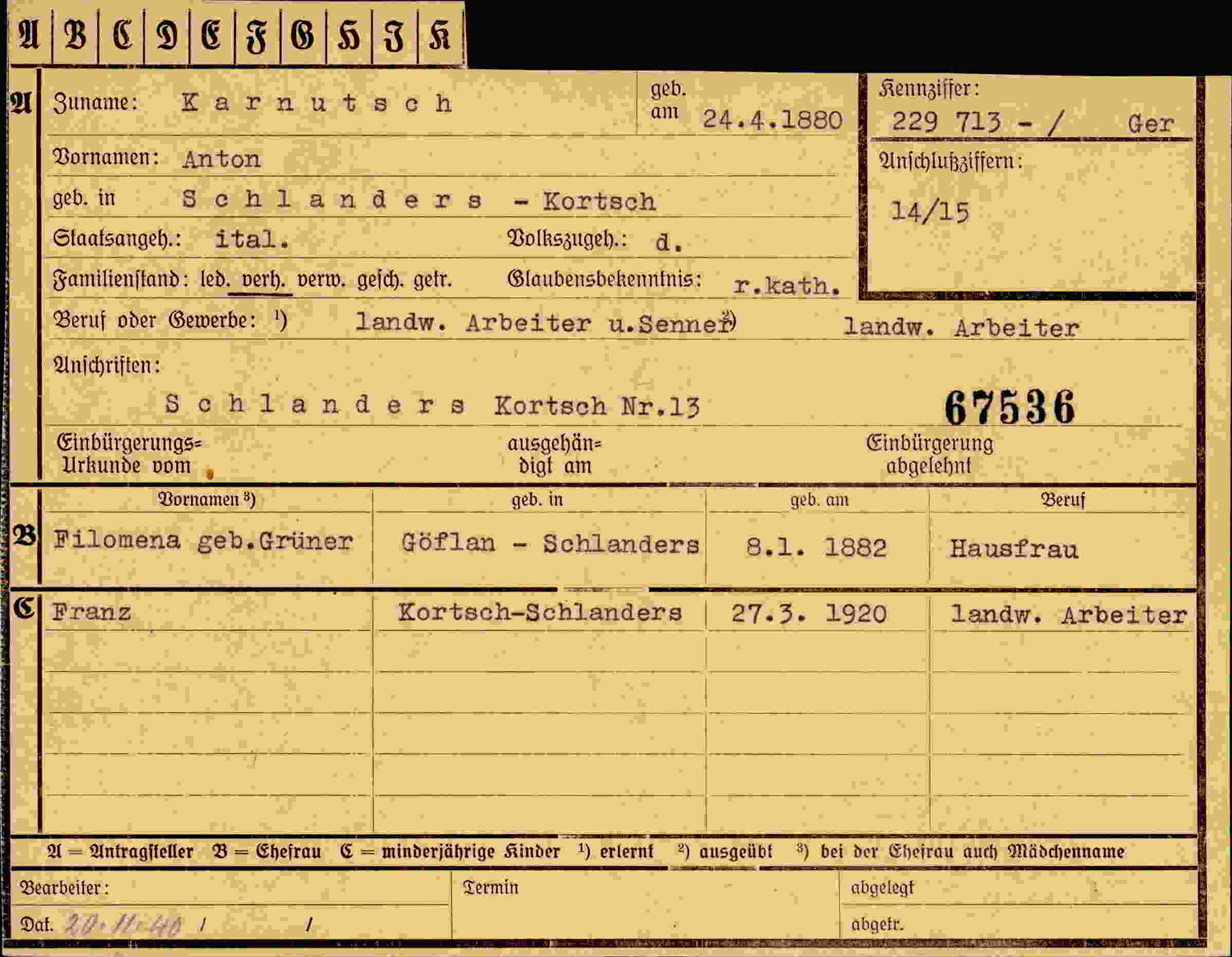 Dokument für Anton Karnutsch