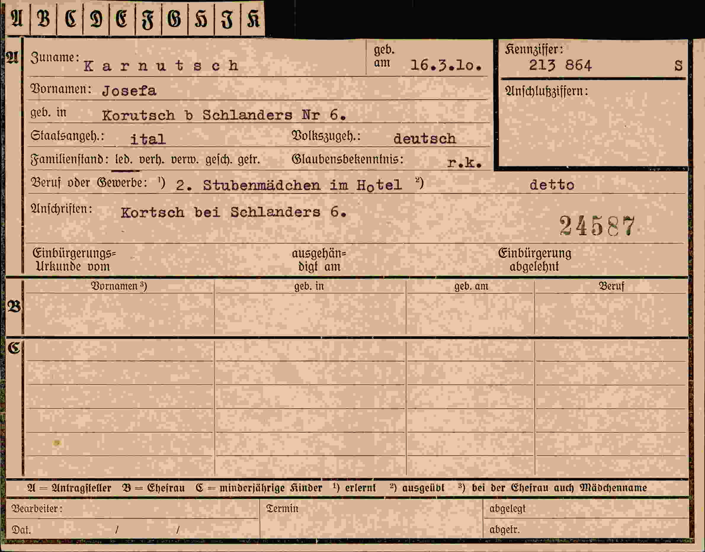 Dokument für Josefa Karnutsch