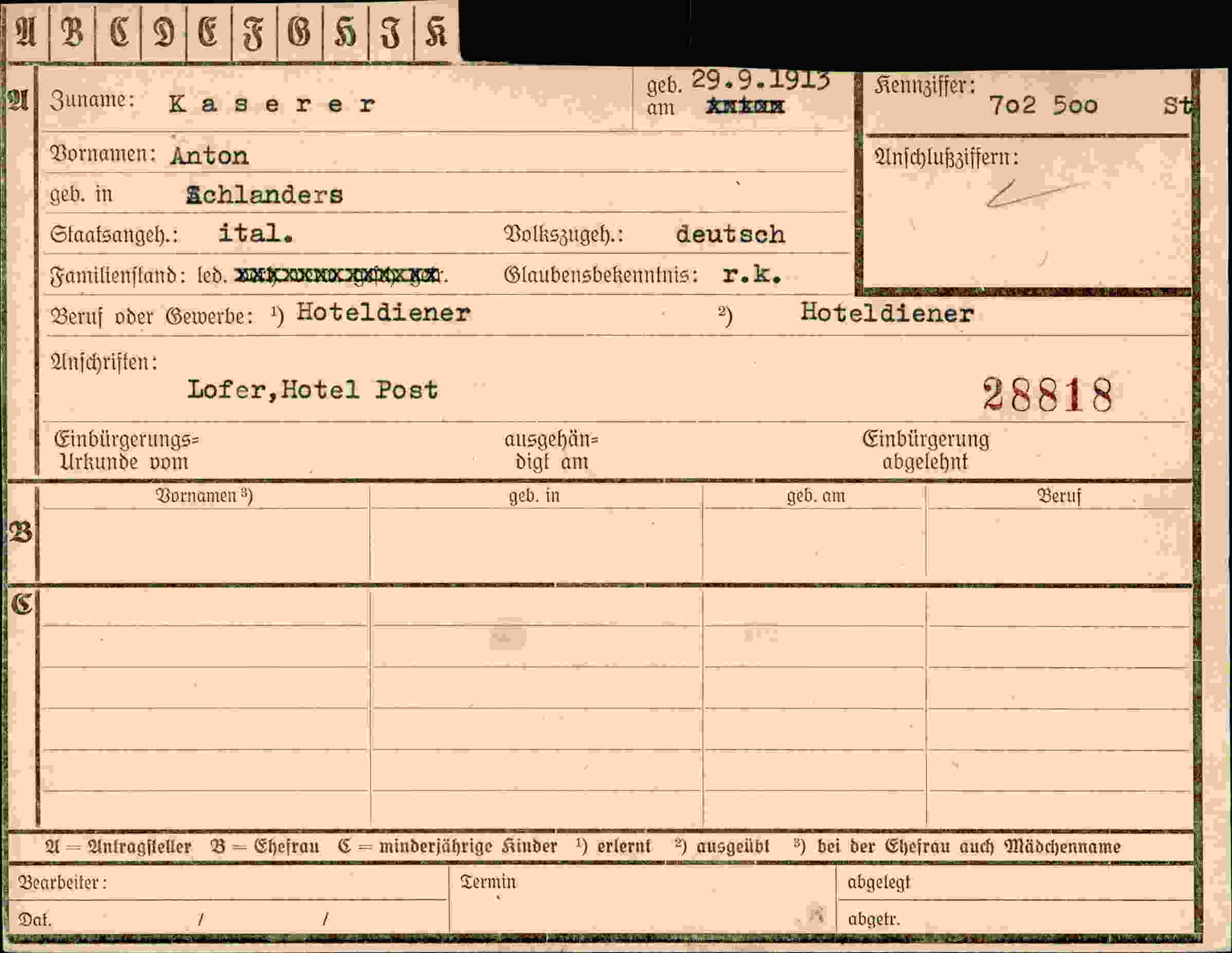 Dokument für Anton Kaserer
