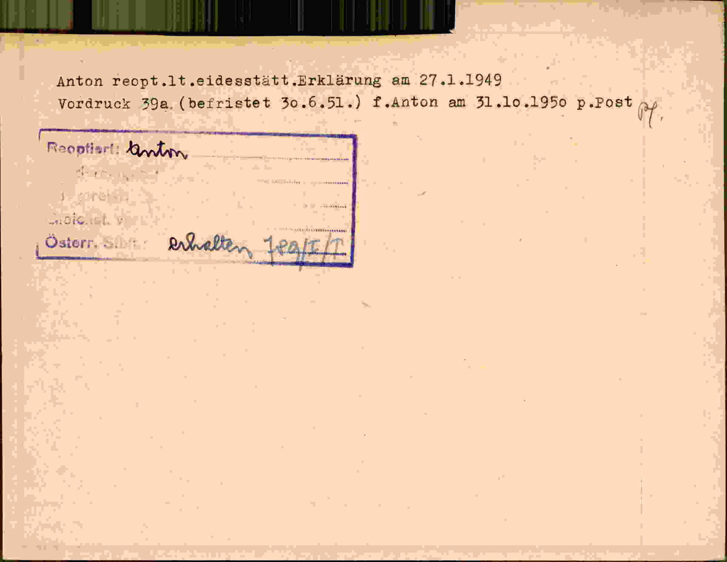 Rückseite des Dokuments