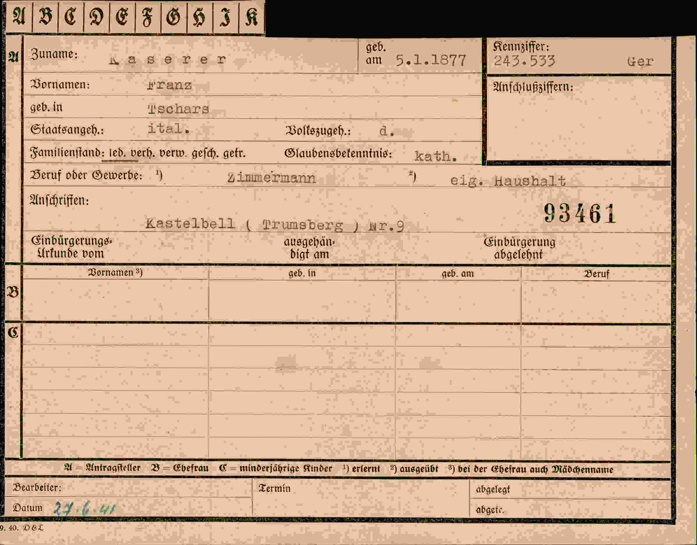 Dokument für Franz Kaserer