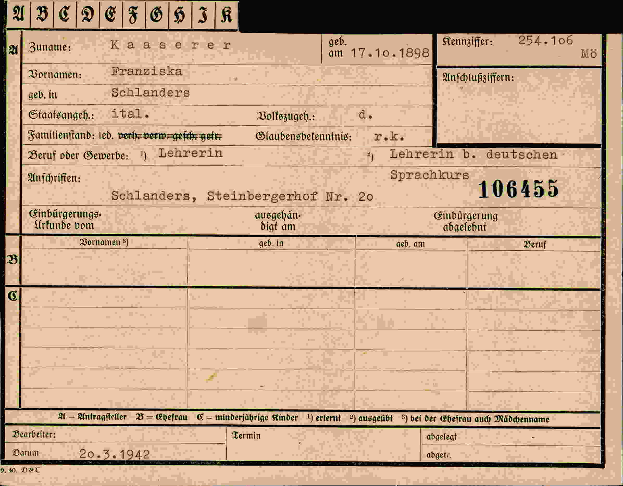 Dokument für Franziska Kaaserer