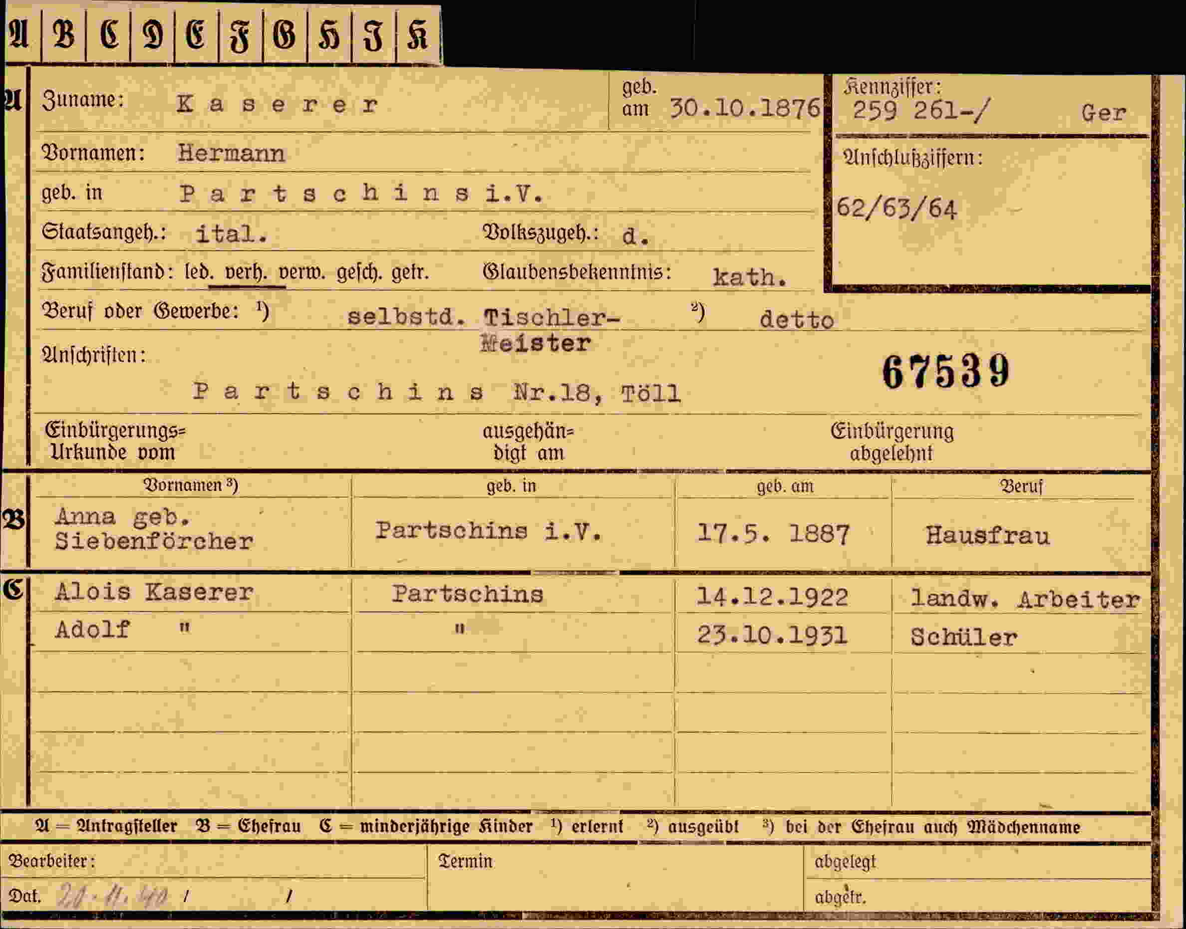 Dokument für Hermann Kaserer