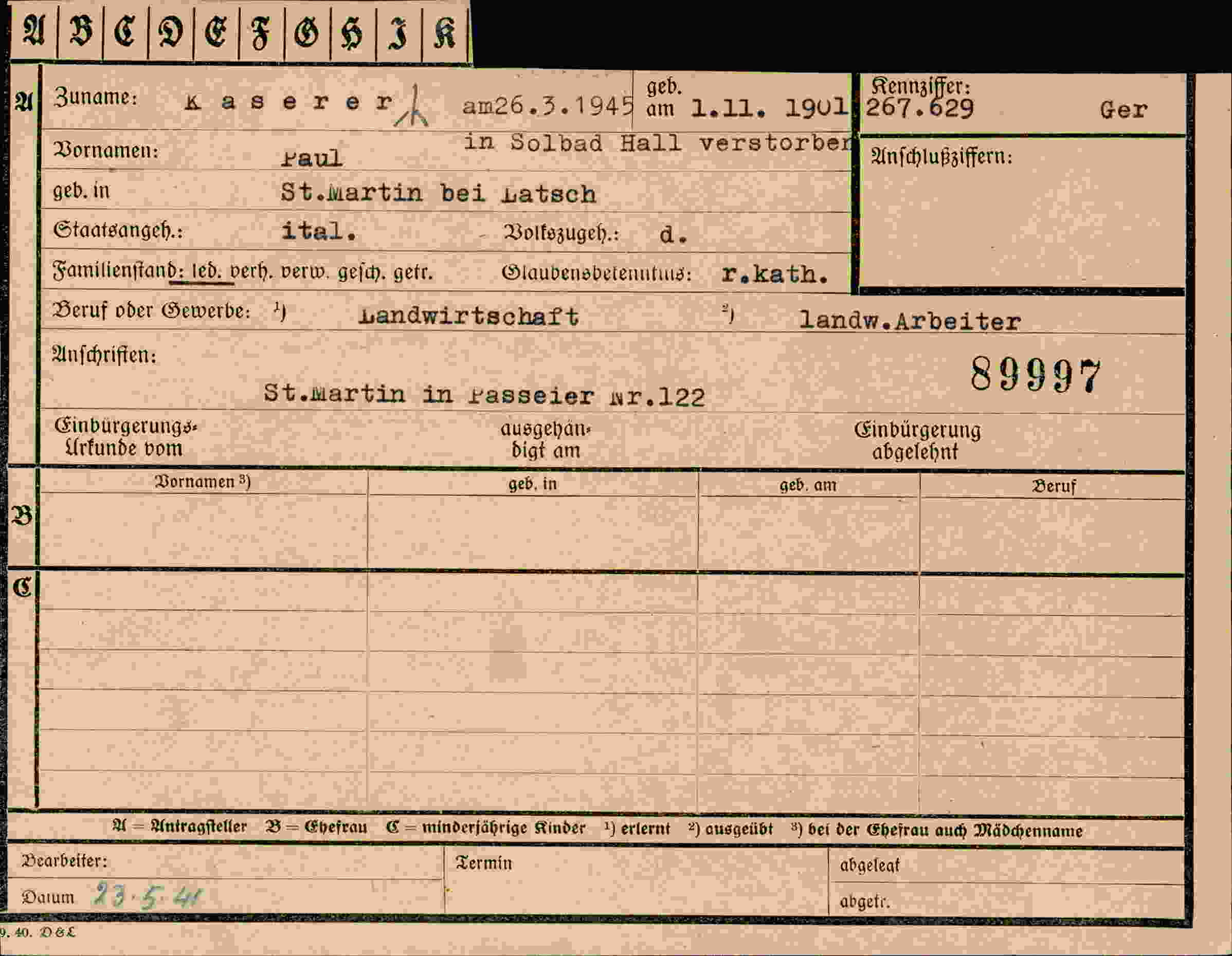 Dokument für Paul Kaserer