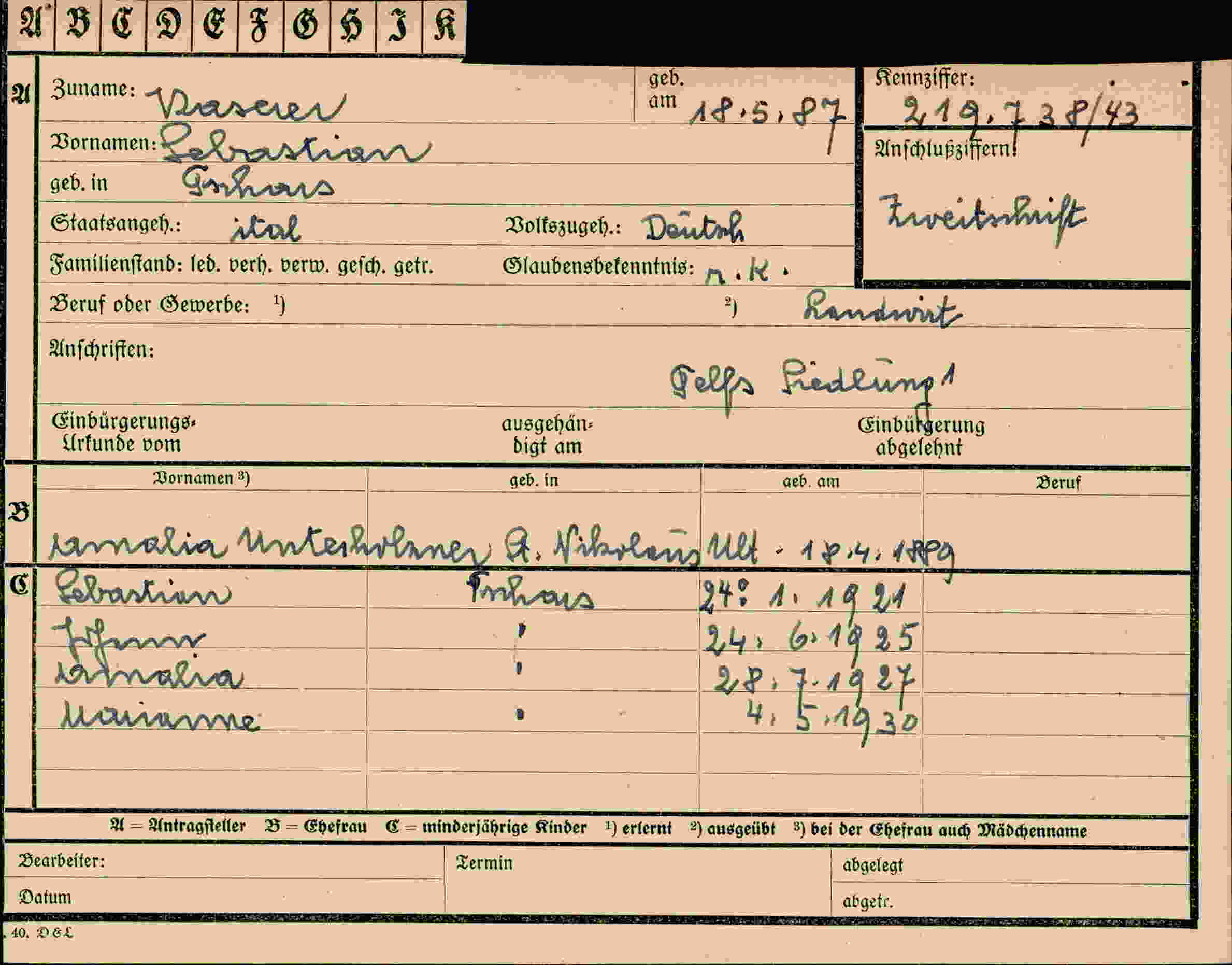 Vorderseite des Dokuments