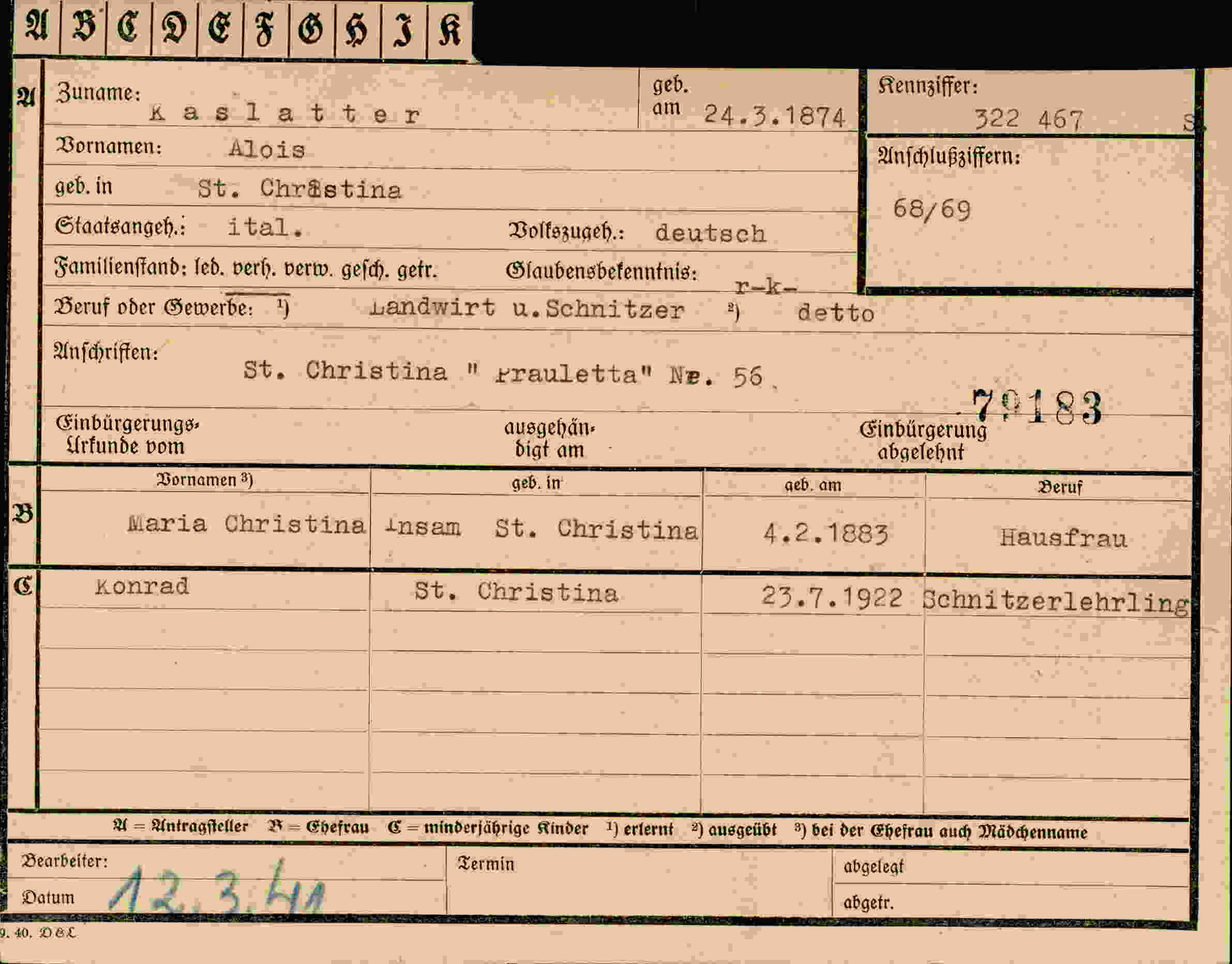 Vorderseite des Dokuments