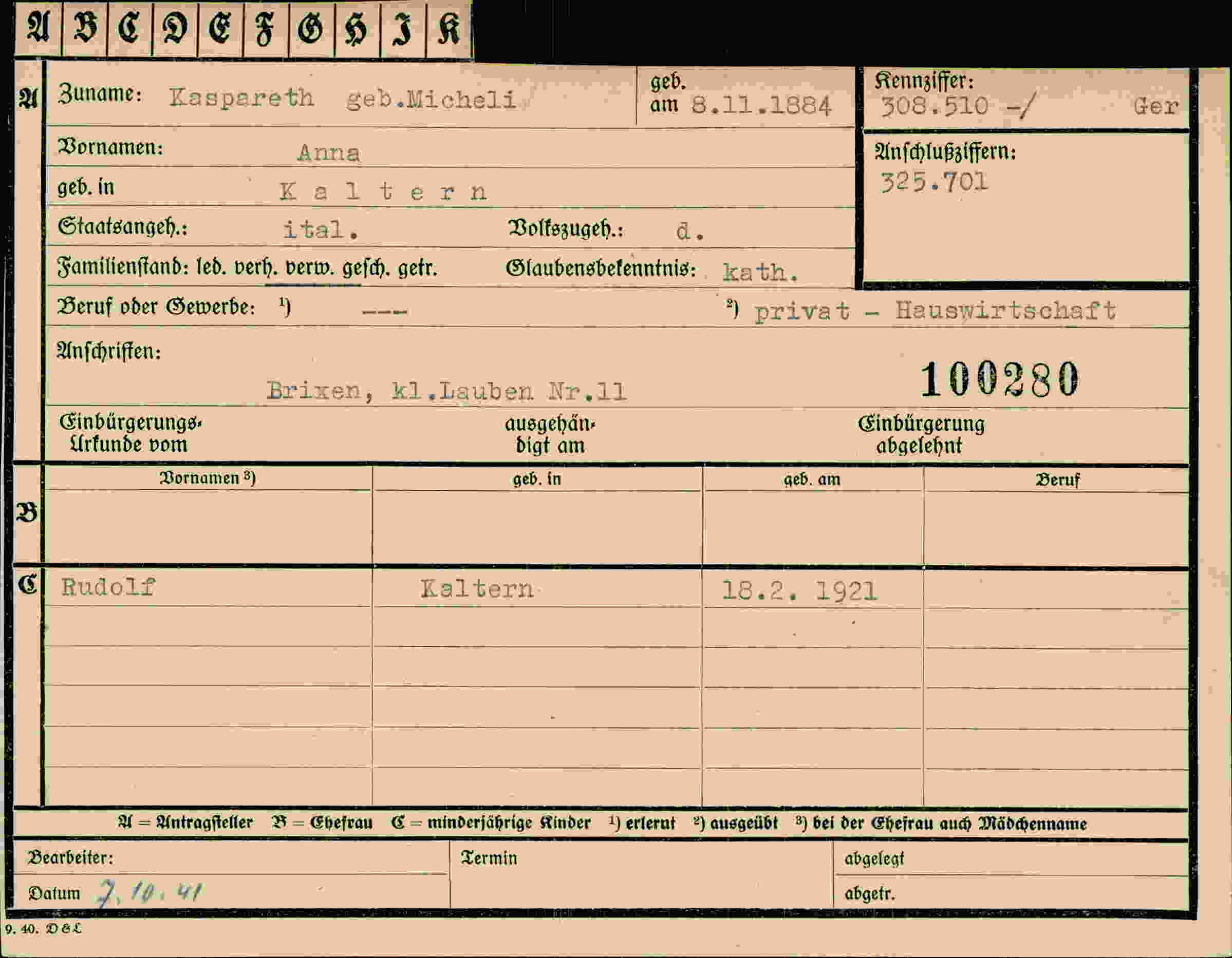 Vorderseite des Dokuments