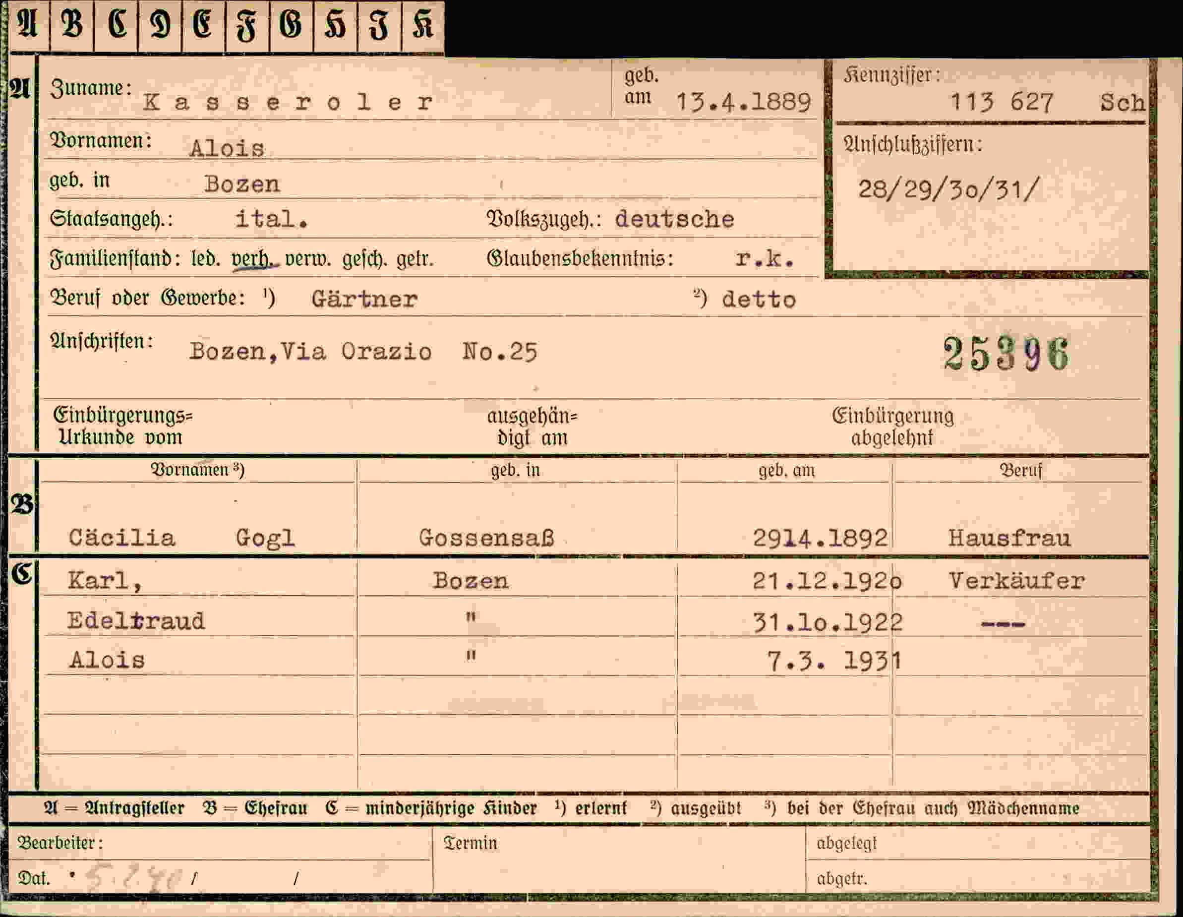 Dokument für Alois Kasseroler