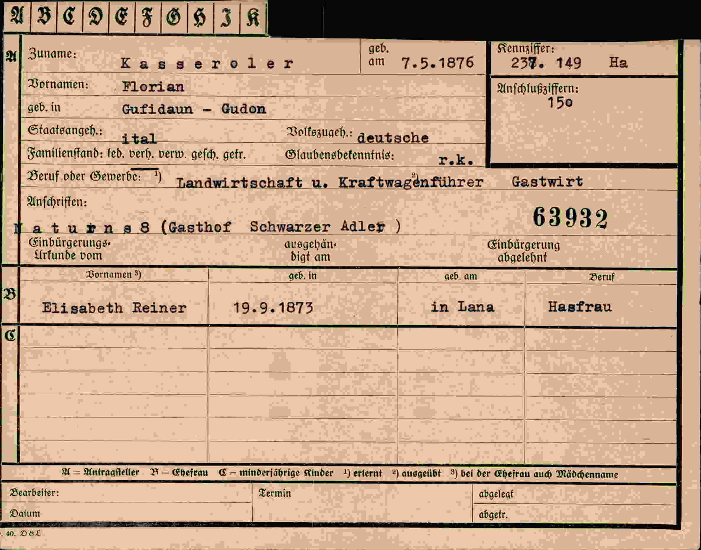Vorderseite des Dokuments