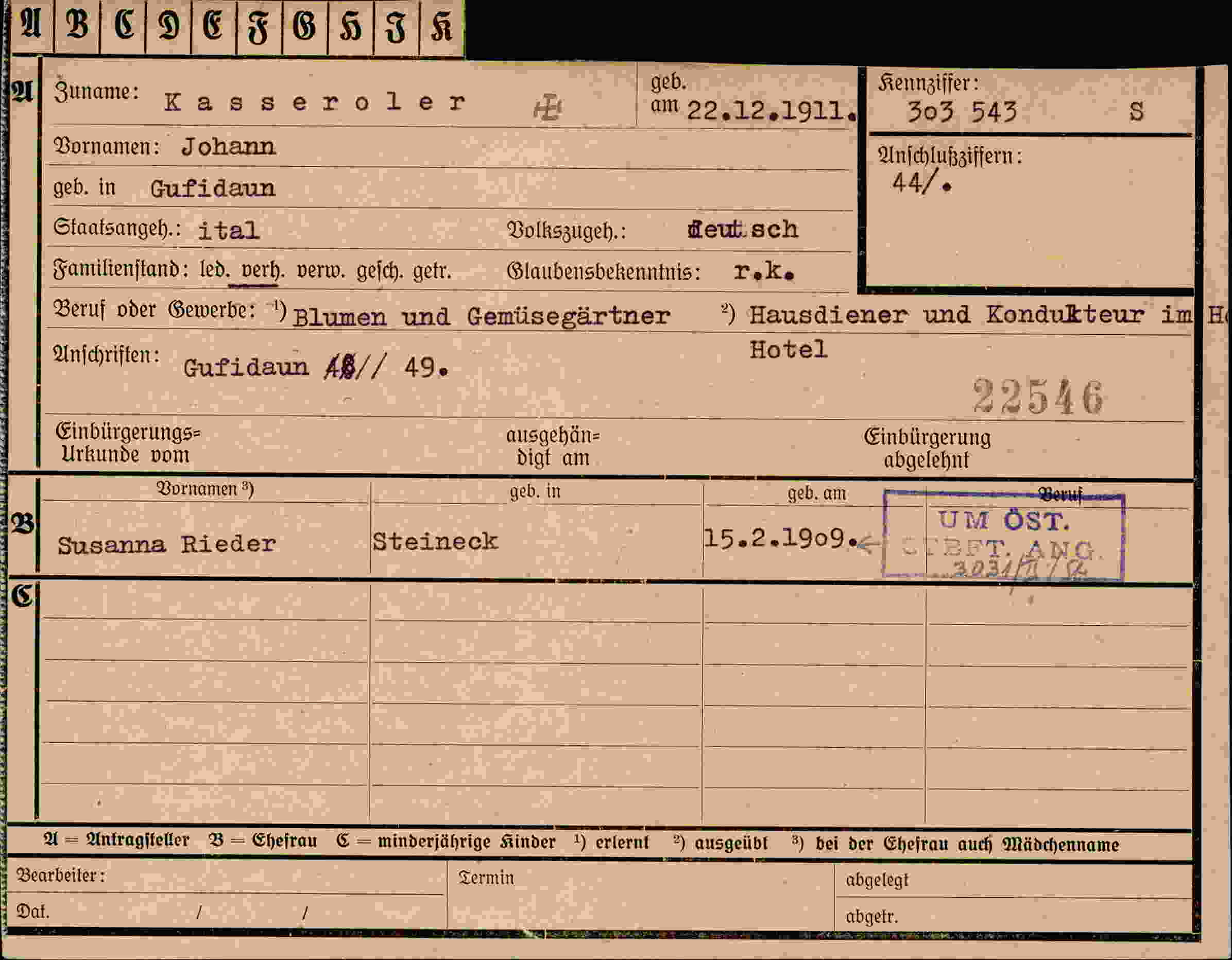 Vorderseite des Dokuments