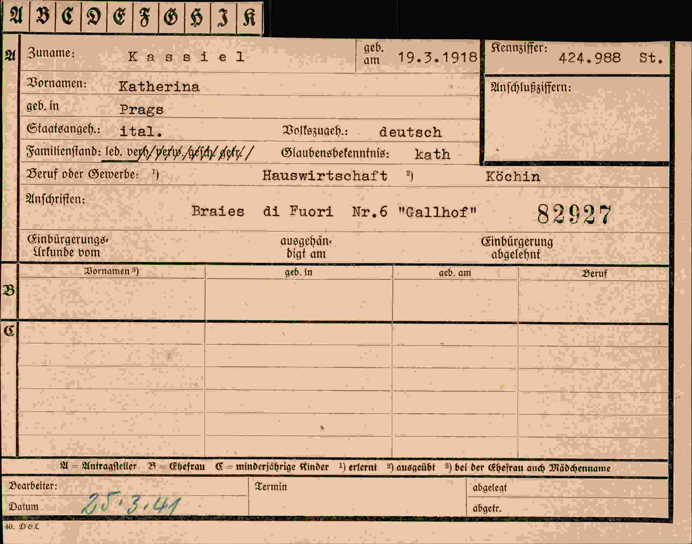 Vorderseite des Dokuments