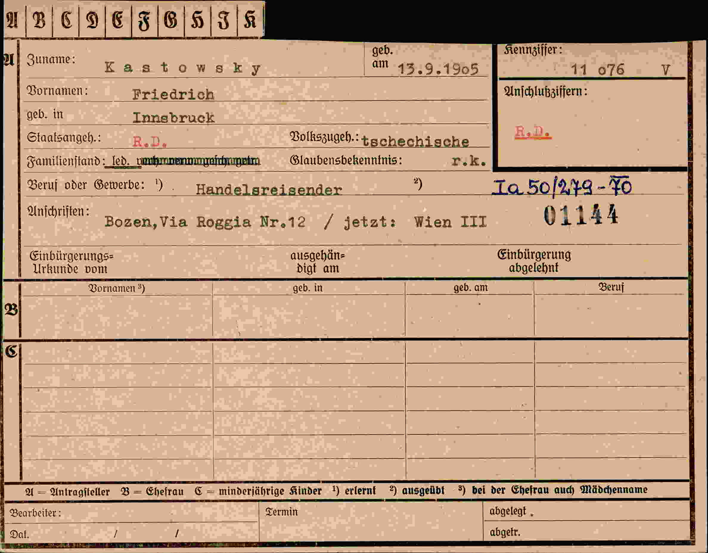 Dokument für Friedrich Kastowsky