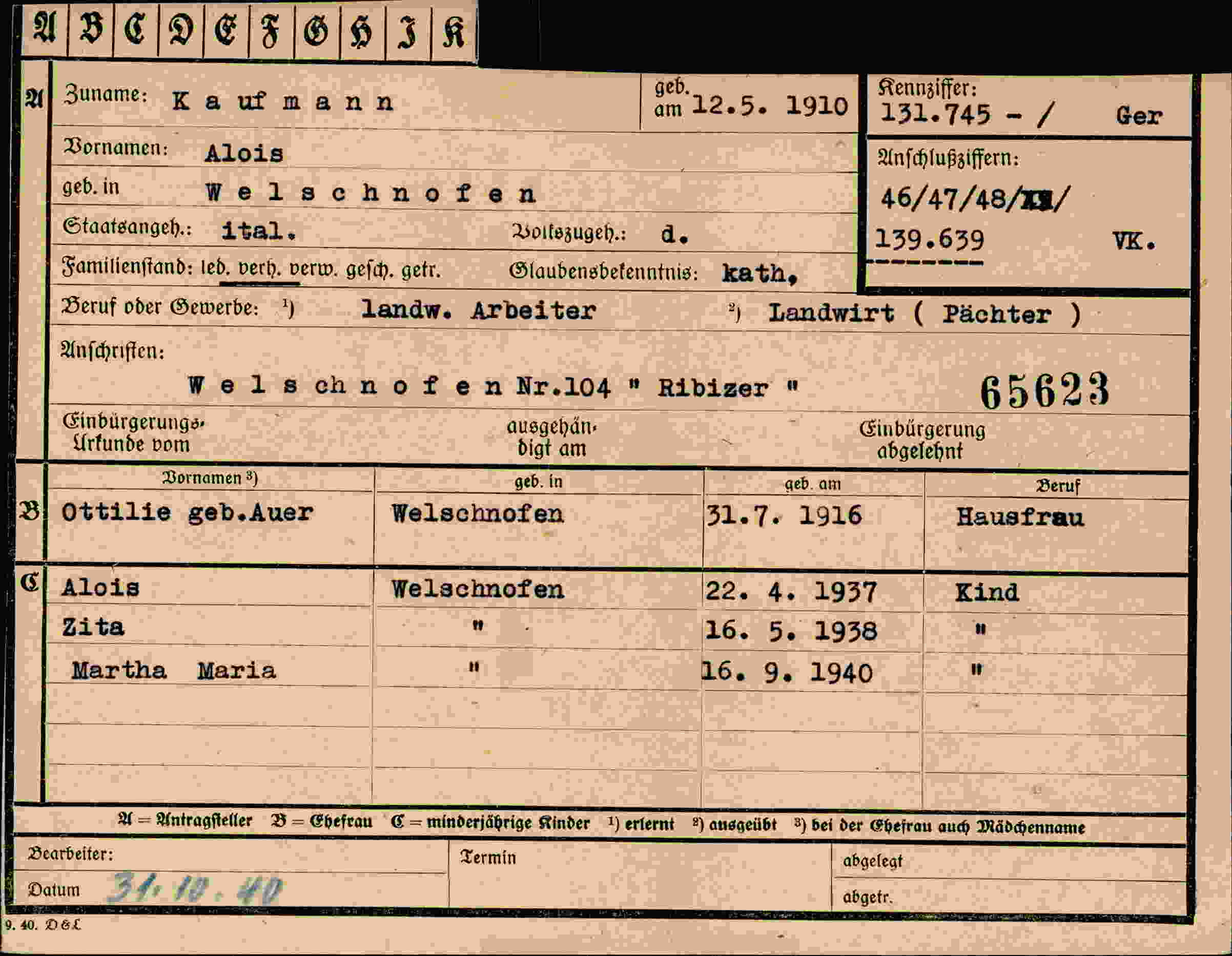 Dokument für Alois Kaufmann